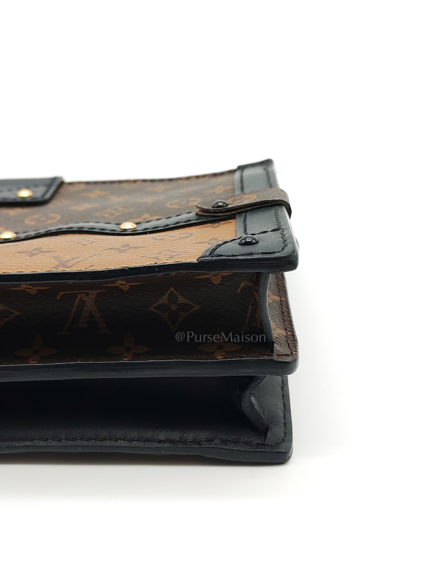 Trunk Clutch in Reverse Monogram & Gold Hardware Microchip