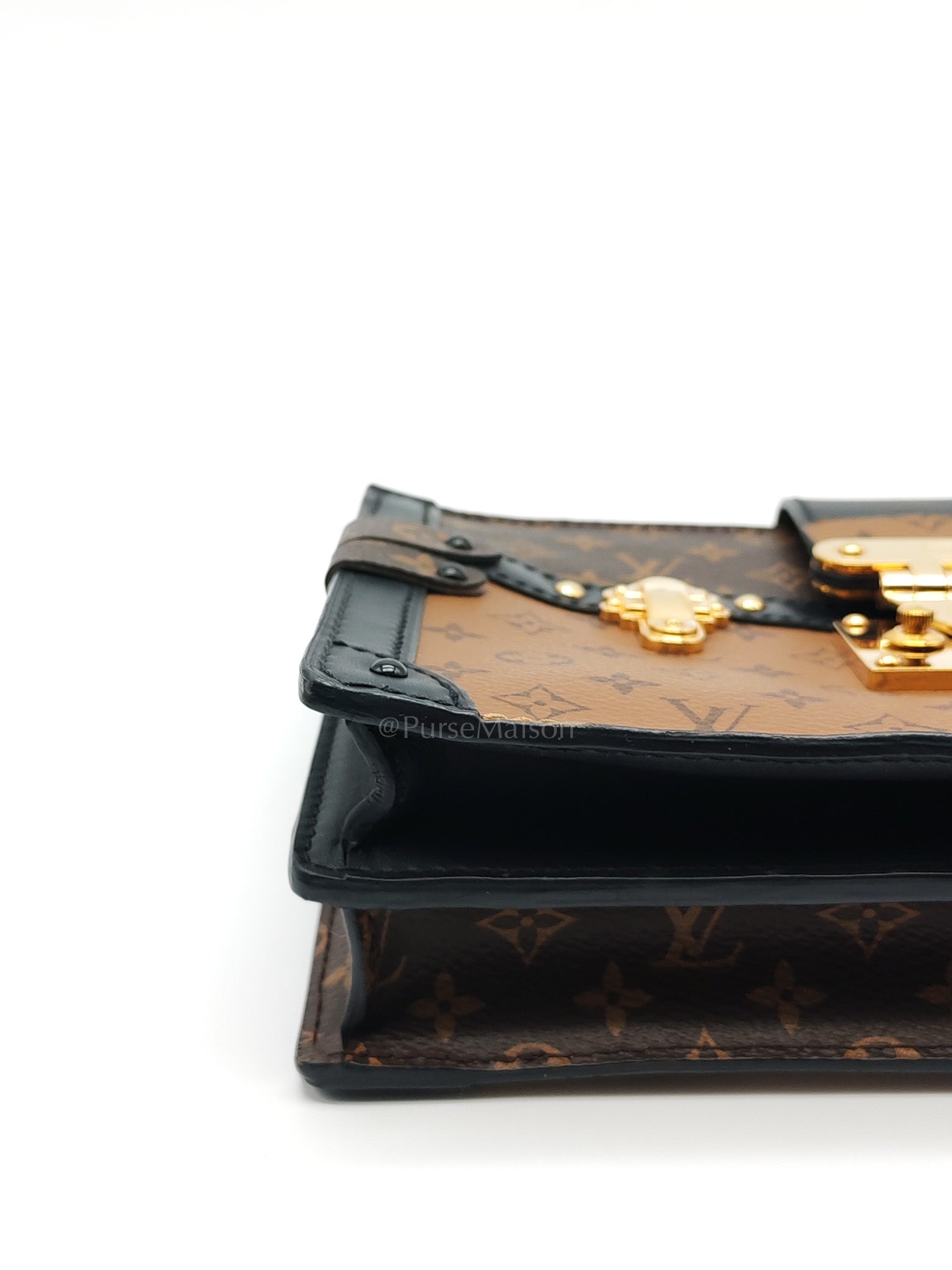 Trunk Clutch in Reverse Monogram & Gold Hardware Microchip