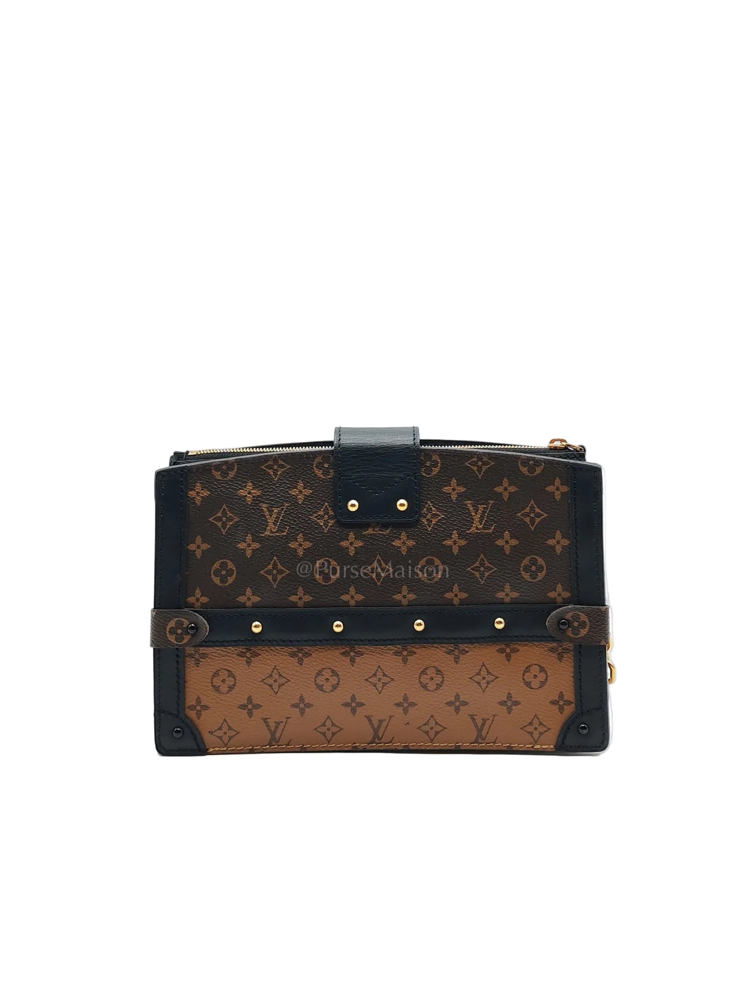 Trunk Clutch in Reverse Monogram & Gold Hardware Microchip