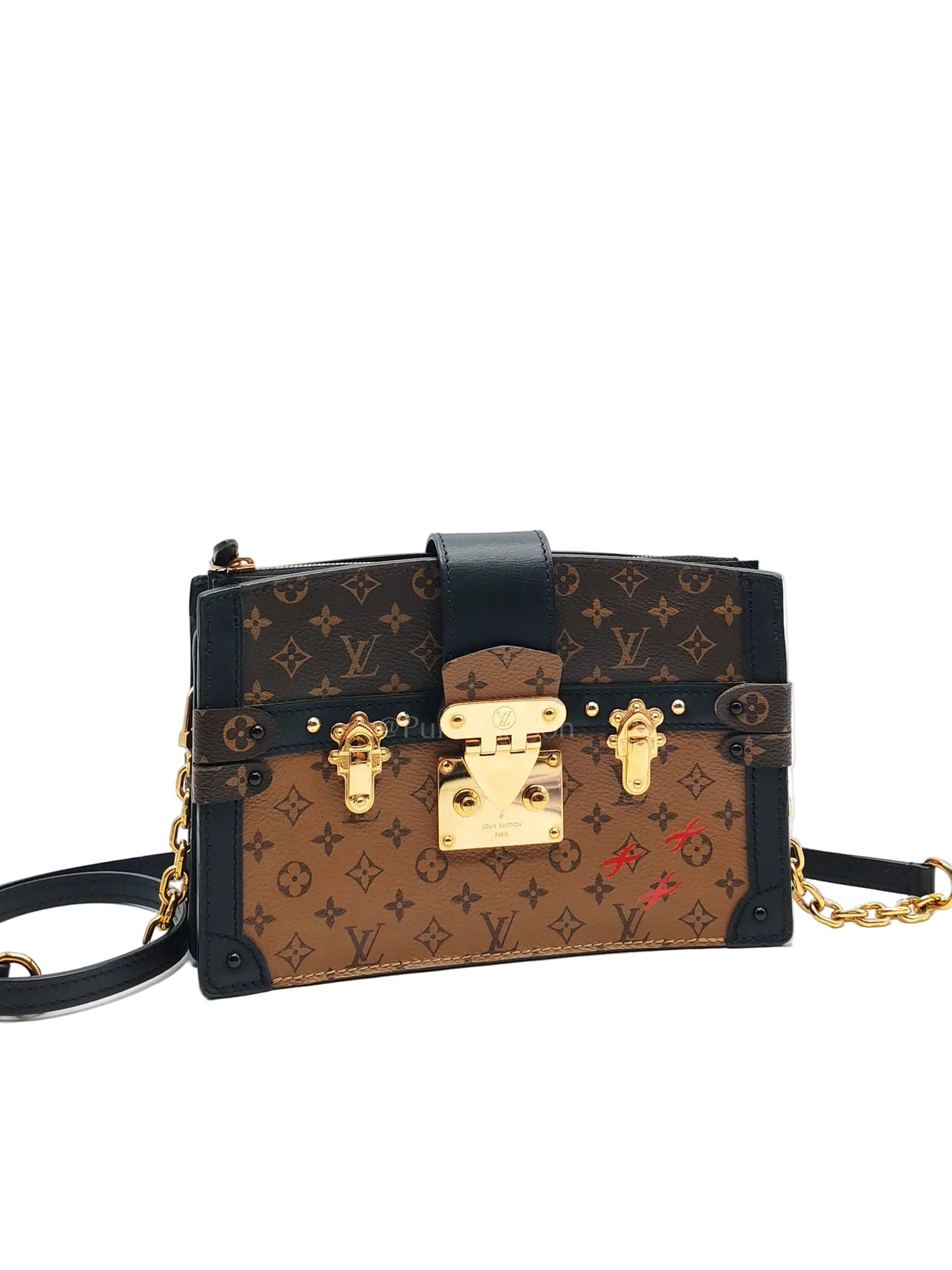 Trunk Clutch in Reverse Monogram & Gold Hardware Microchip