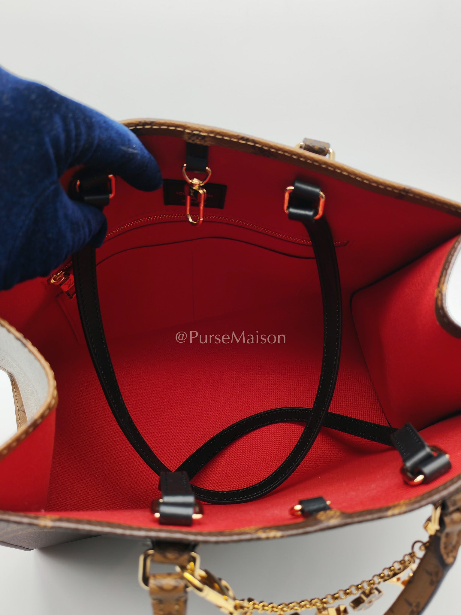 Louis Vuitton OntheGo MM in Reverse Monogram Canvas and Gold Hardware Microchip