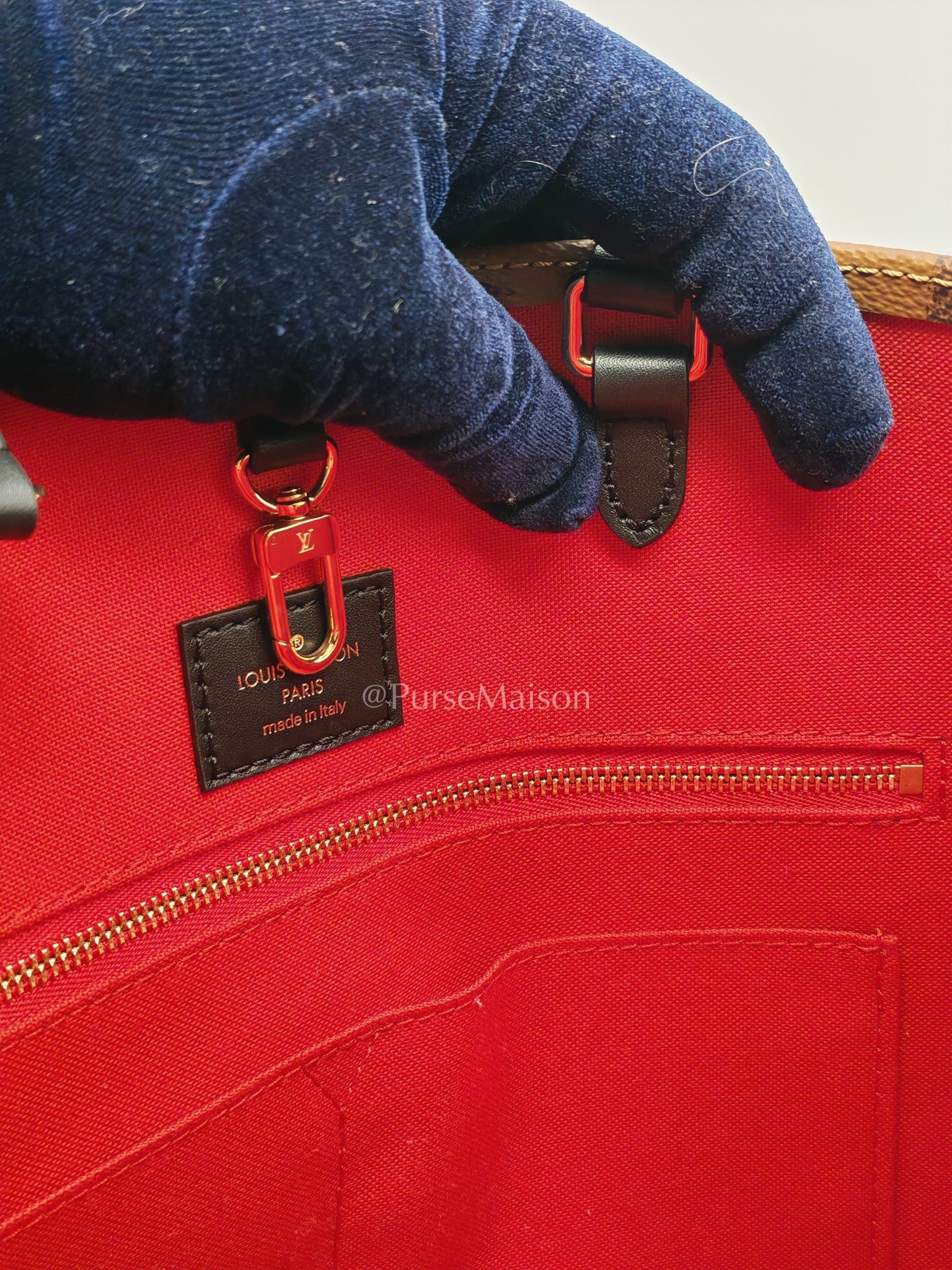 Louis Vuitton OntheGo MM in Reverse Monogram Canvas and Gold Hardware Microchip
