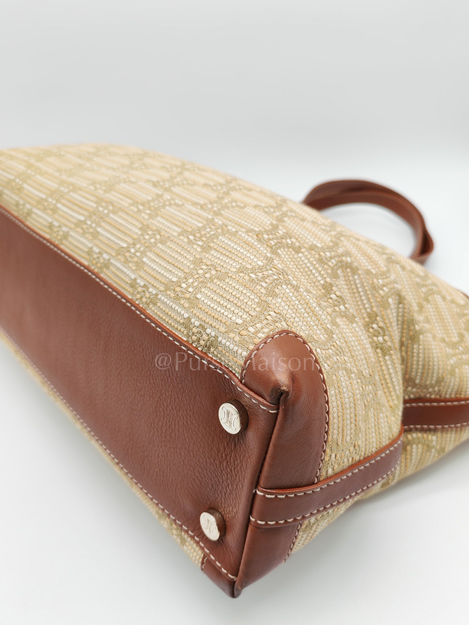 Macadam Monogram Canvas Tote Bag in Brown Leather Trim and Handle | Purse Maison Luxury Bags Shop