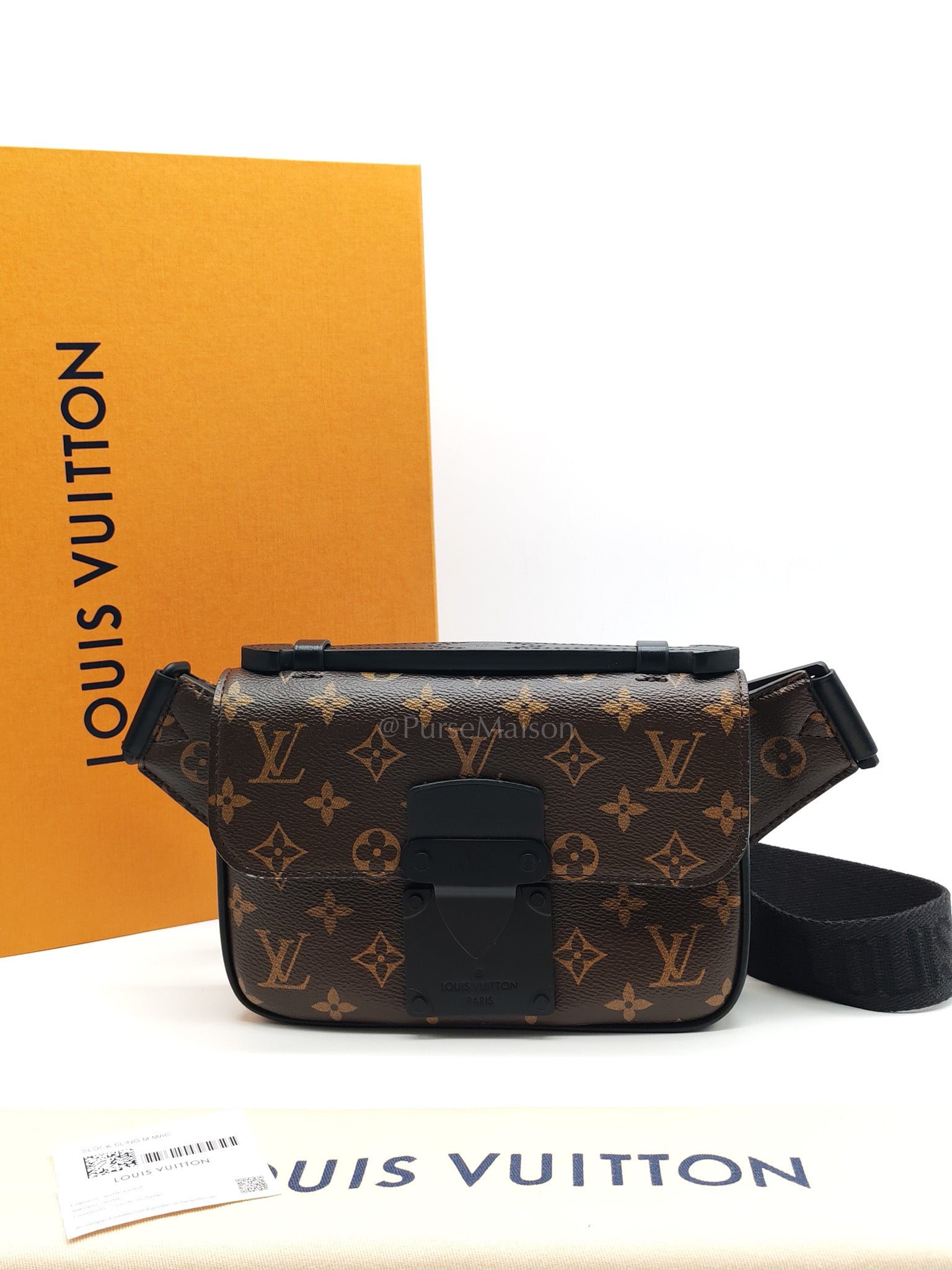 Macassar S-Lock Sling Bag in Monogram Canvas & So Black Hardware Microchip | Purse Maison Luxury Bags Shop