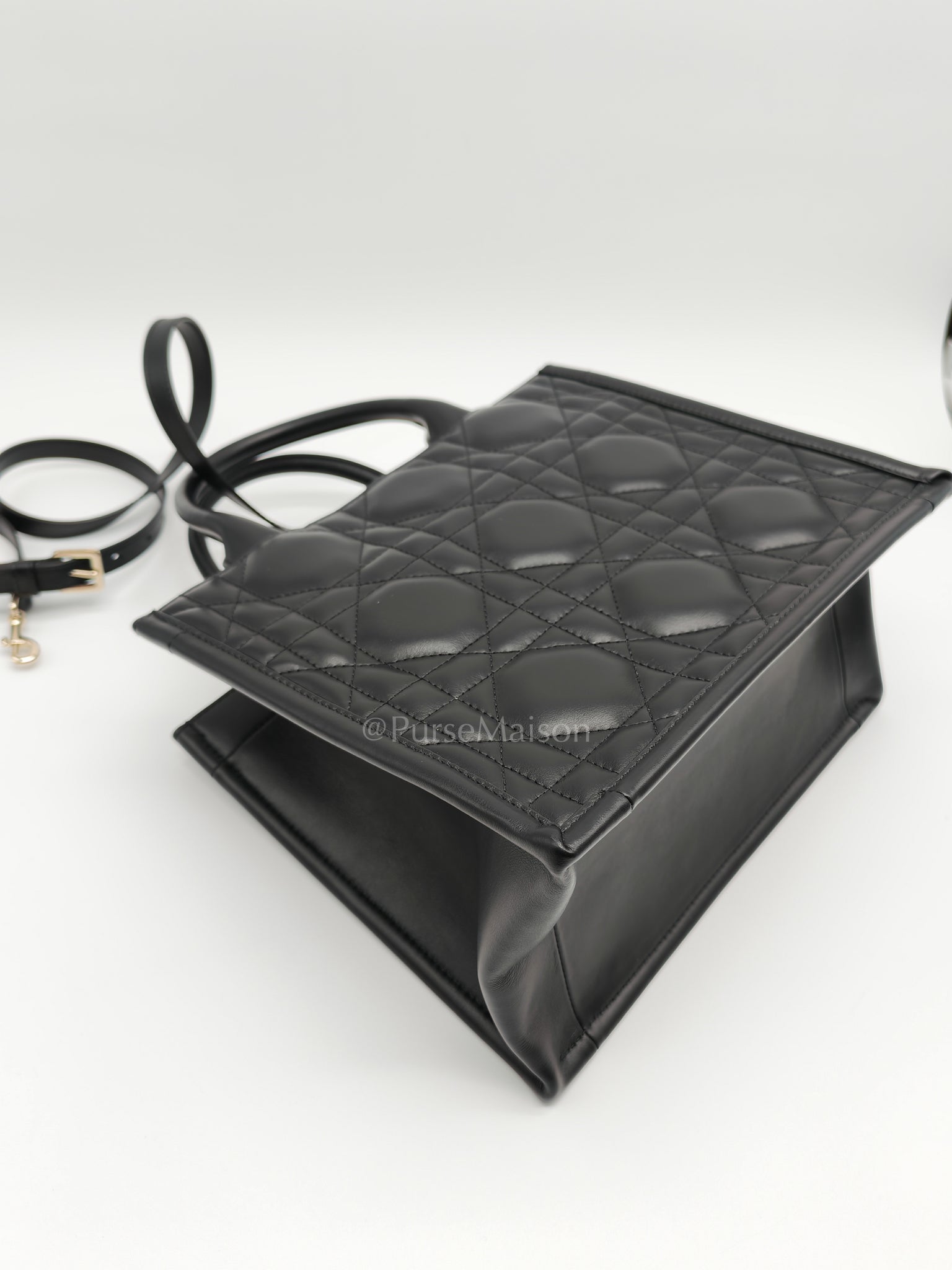 Macrocannage Booktote Small in Black Lambskin Leather Shoulder Bag | Purse Maison Luxury Bags Shop