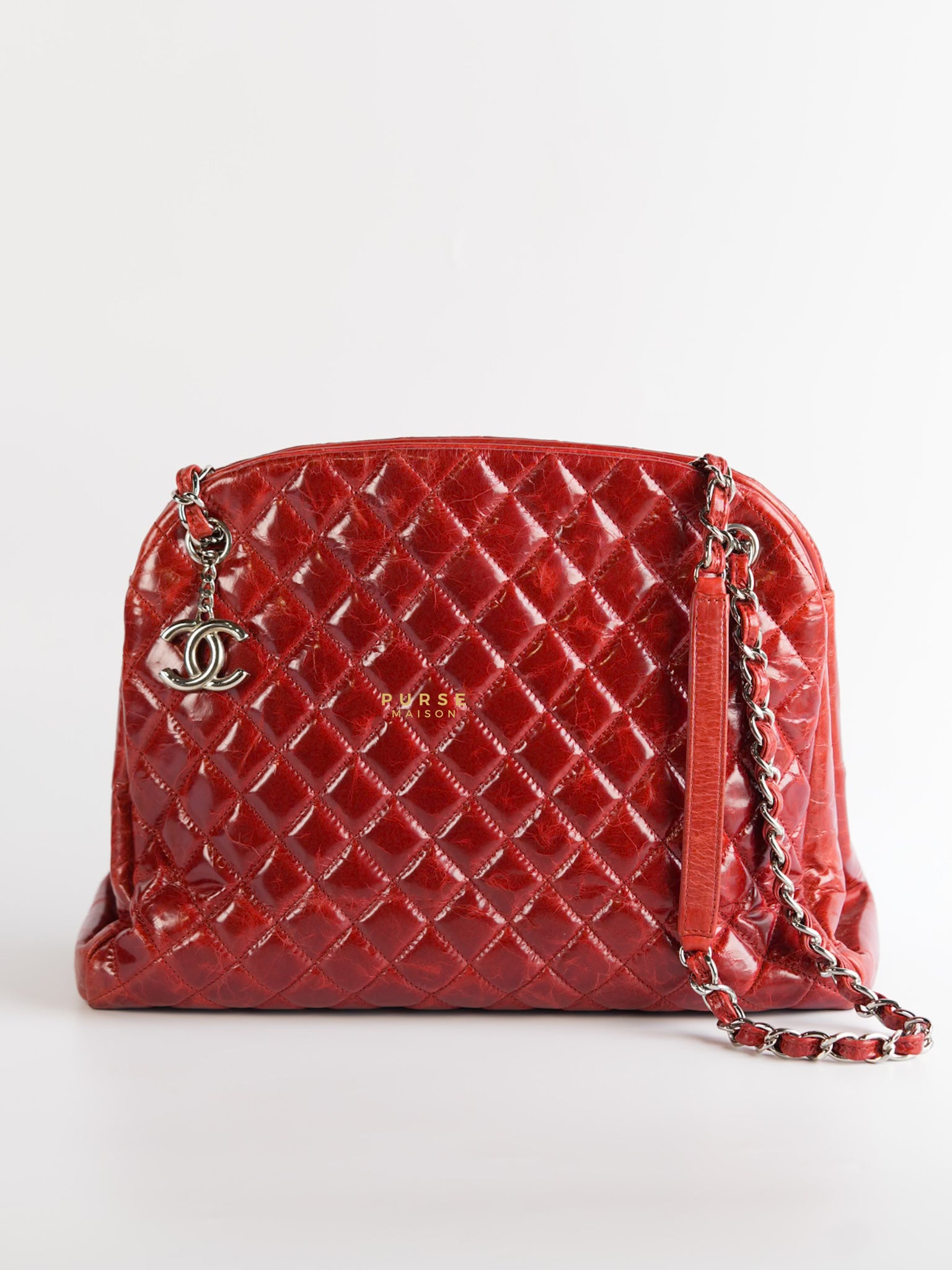 Mademoiselle Red Bowling Bag Quilted Patent Leather and Silver Hardware Series 15 | Purse Maison Luxury Bags Shop