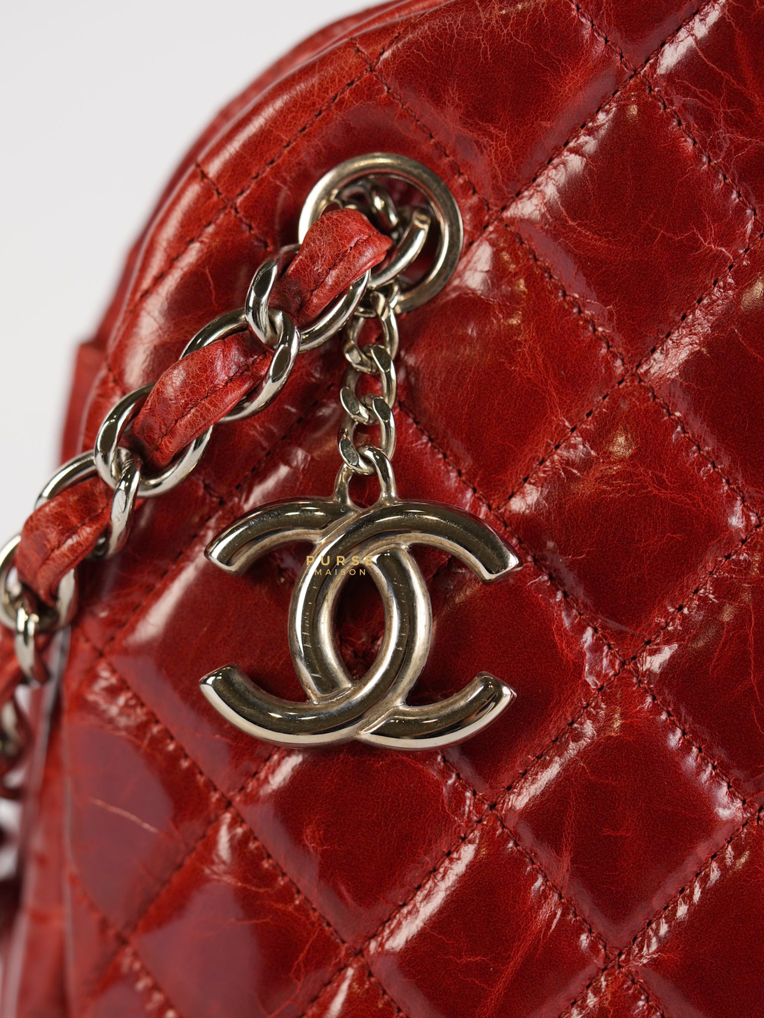 Mademoiselle Red Bowling Bag Quilted Patent Leather and Silver Hardware Series 15 | Purse Maison Luxury Bags Shop