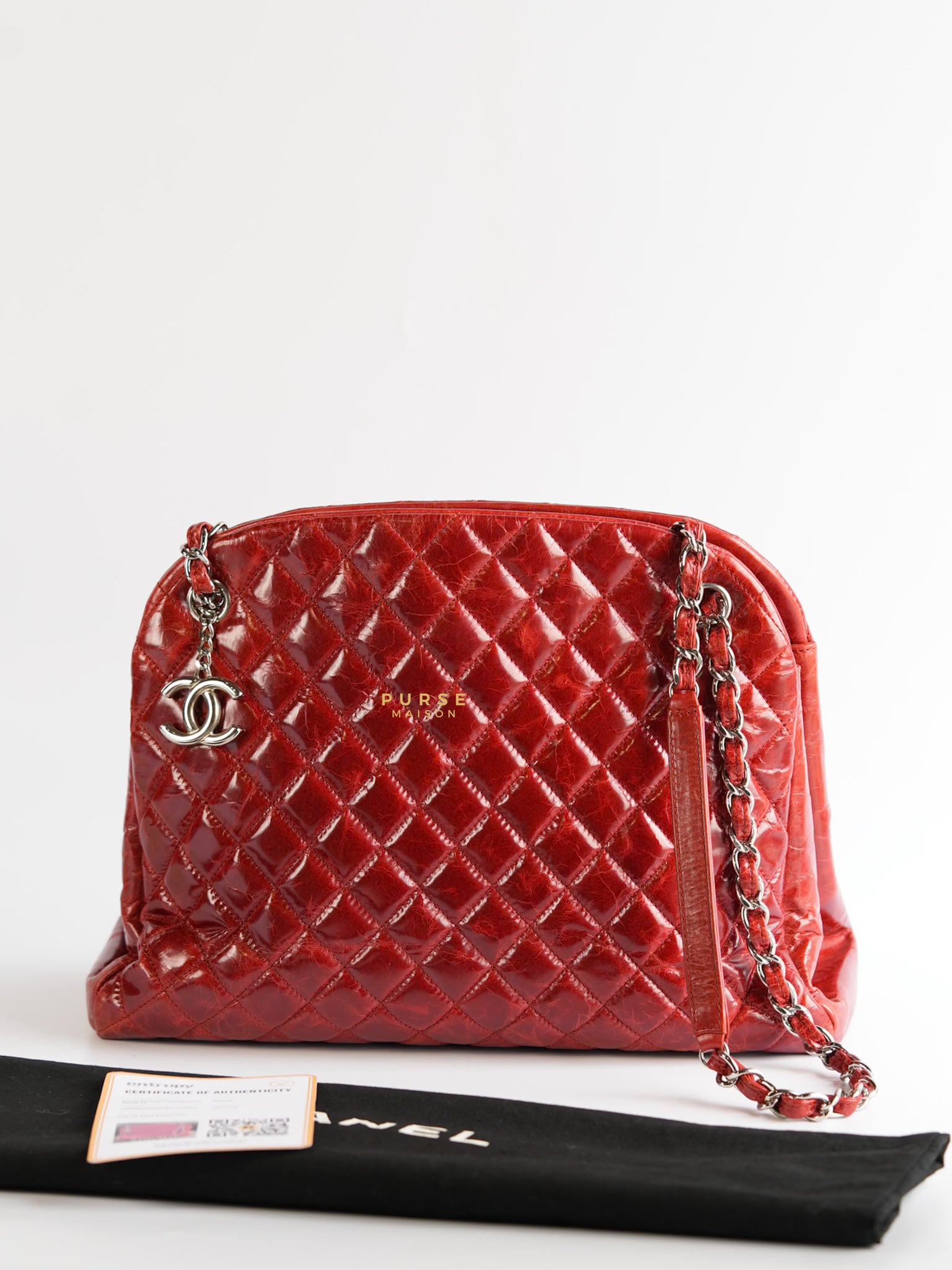 Mademoiselle Red Bowling Bag Quilted Patent Leather and Silver Hardware Series 15 | Purse Maison Luxury Bags Shop