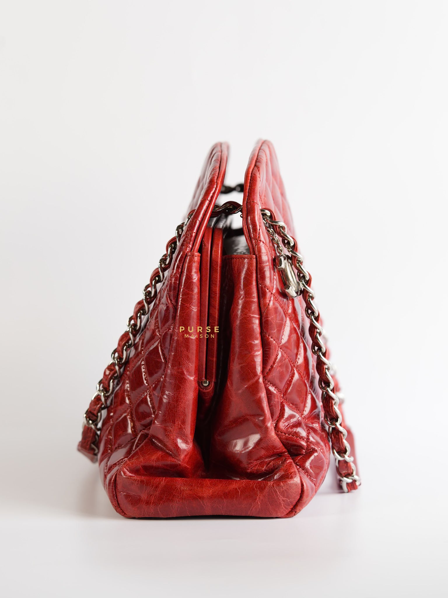 Mademoiselle Red Bowling Bag Quilted Patent Leather and Silver Hardware Series 15 | Purse Maison Luxury Bags Shop