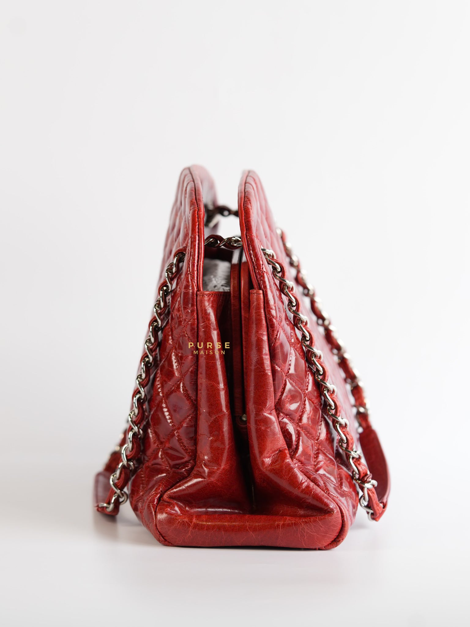 Mademoiselle Red Bowling Bag Quilted Patent Leather and Silver Hardware Series 15 | Purse Maison Luxury Bags Shop