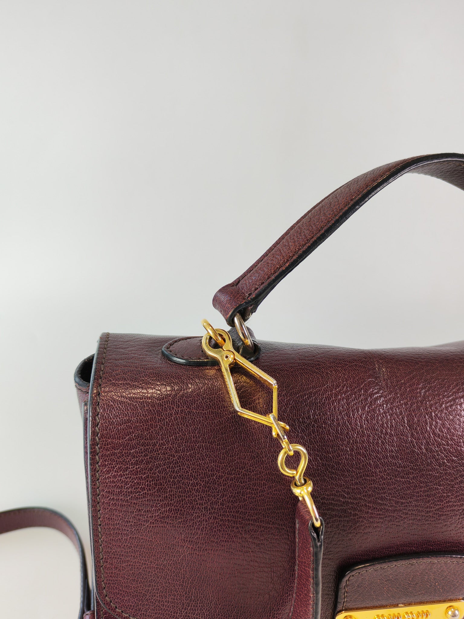 Madras Flap Bag in Burgundy Leather 2way Handbag with Top Handle | Purse Maison Luxury Bags Shop