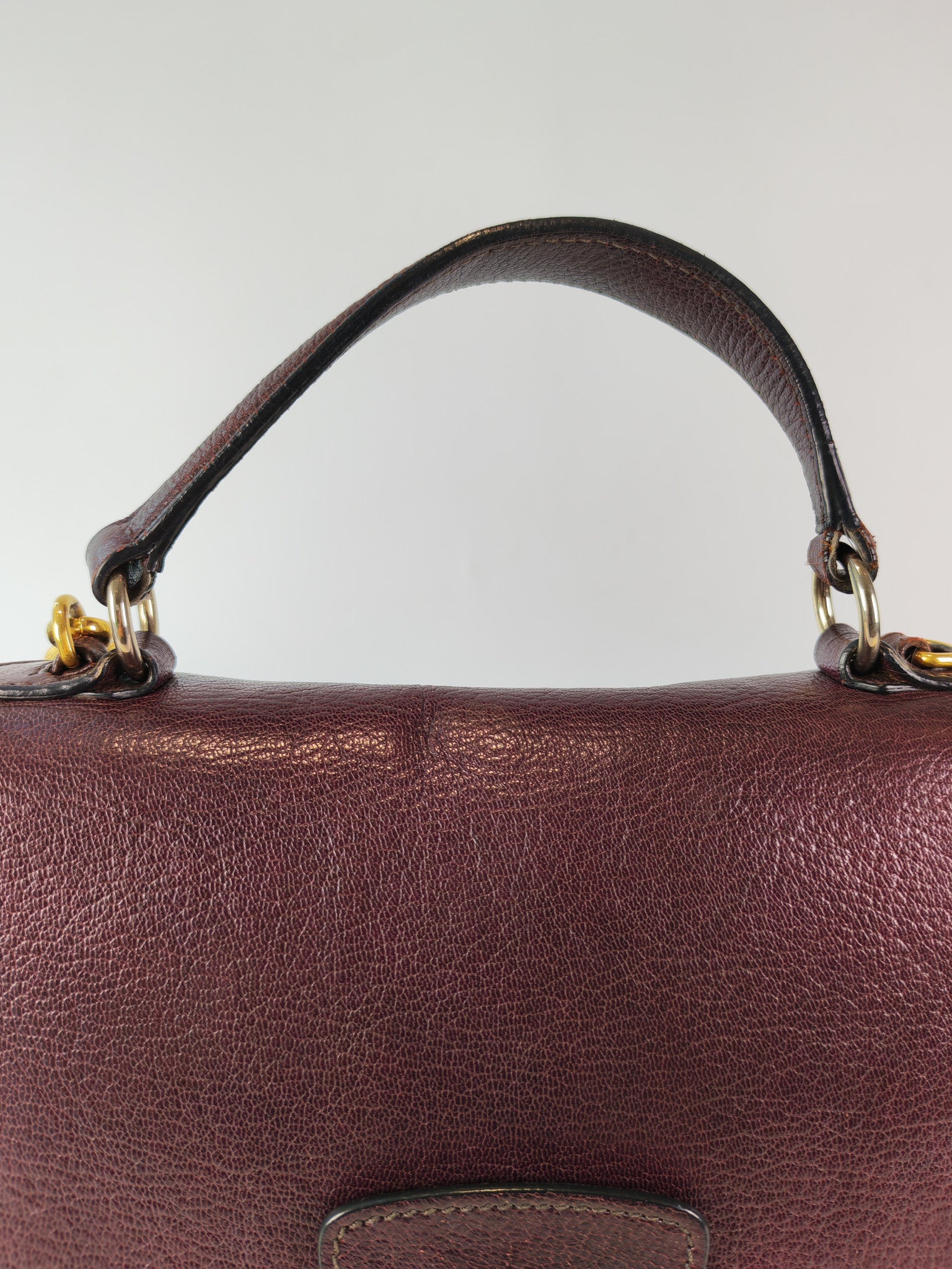 Madras Flap Bag in Burgundy Leather 2way Handbag with Top Handle | Purse Maison Luxury Bags Shop