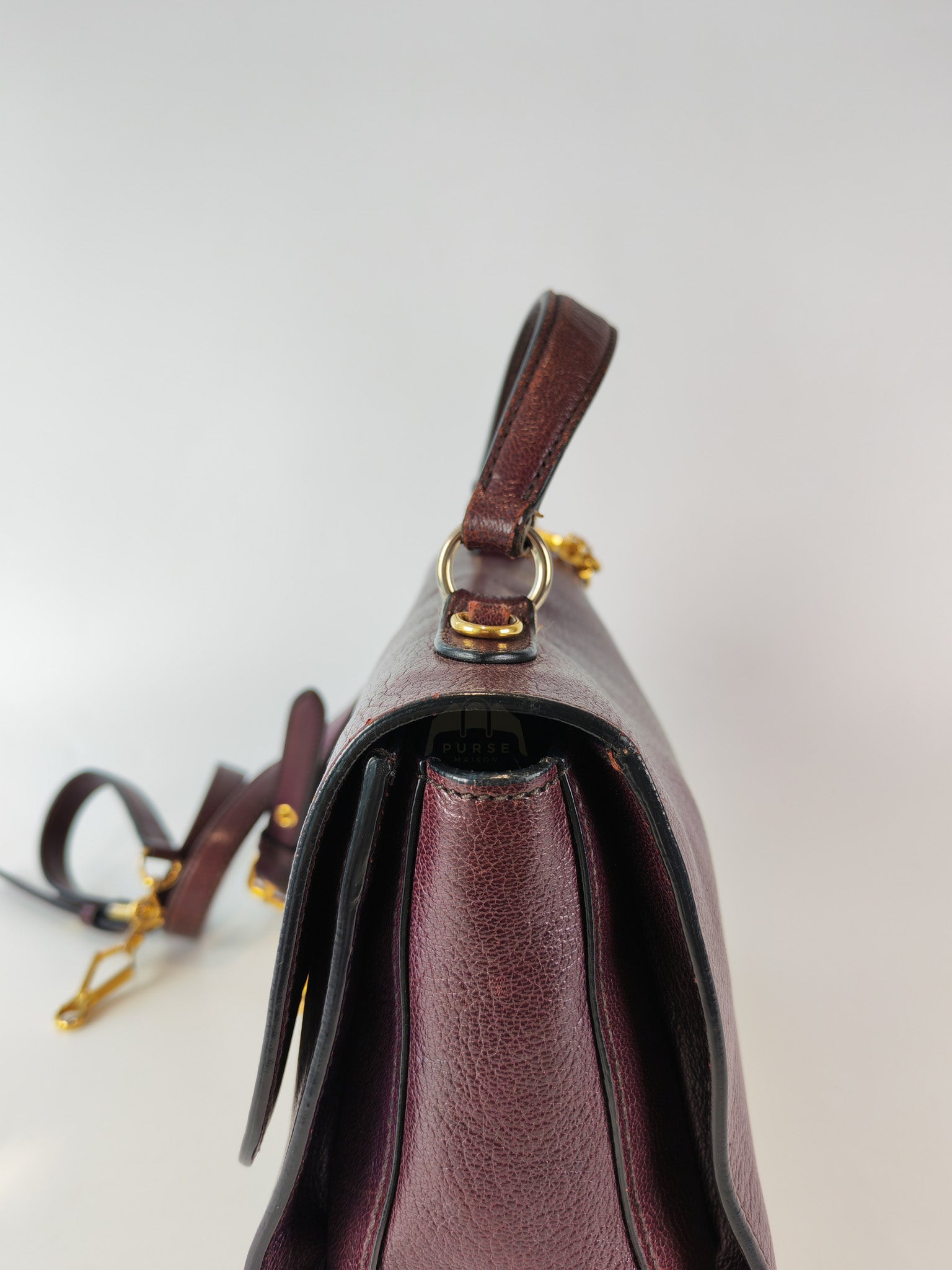 Madras Flap Bag in Burgundy Leather 2way Handbag with Top Handle | Purse Maison Luxury Bags Shop