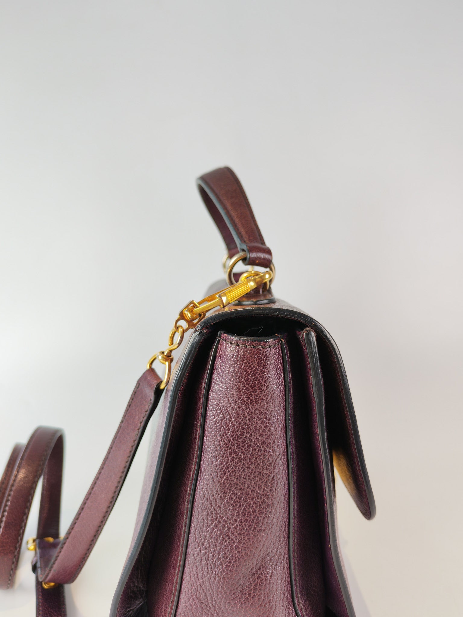 Madras Flap Bag in Burgundy Leather 2way Handbag with Top Handle | Purse Maison Luxury Bags Shop