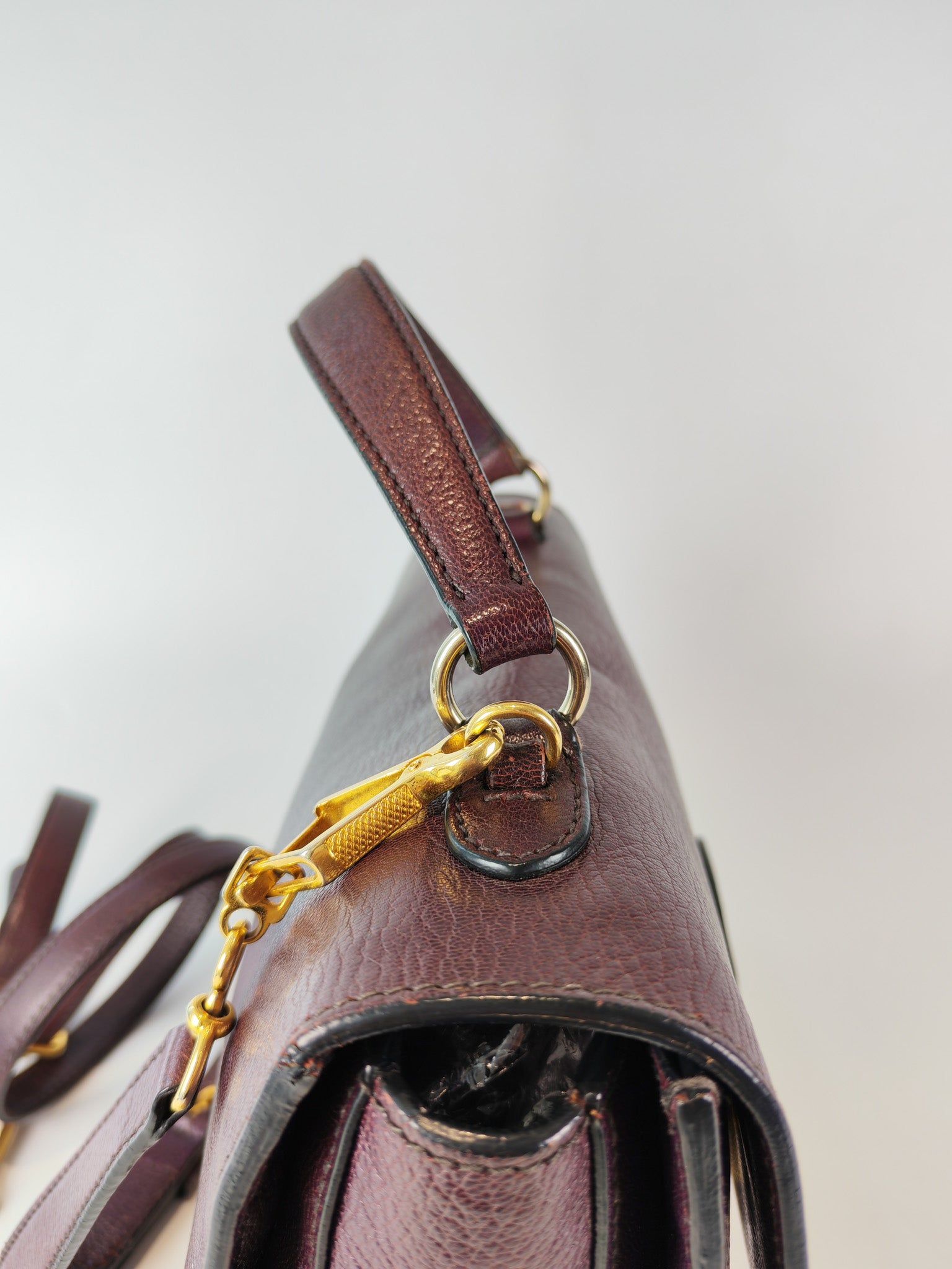 Madras Flap Bag in Burgundy Leather 2way Handbag with Top Handle | Purse Maison Luxury Bags Shop