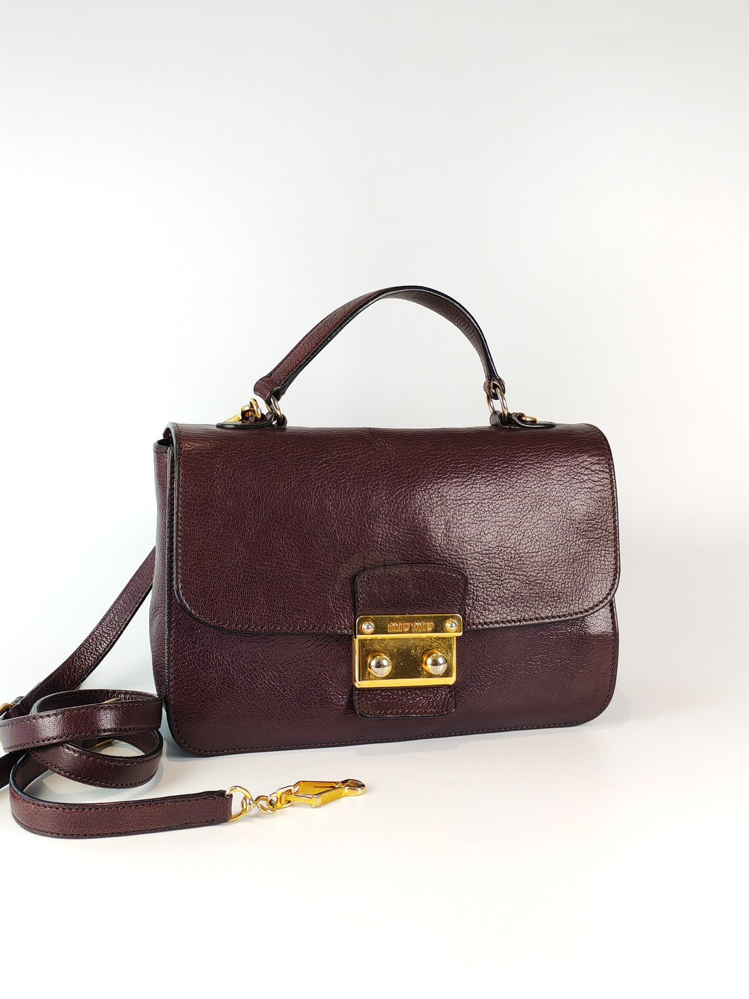 Madras Flap Bag in Burgundy Leather 2way Handbag with Top Handle | Purse Maison Luxury Bags Shop