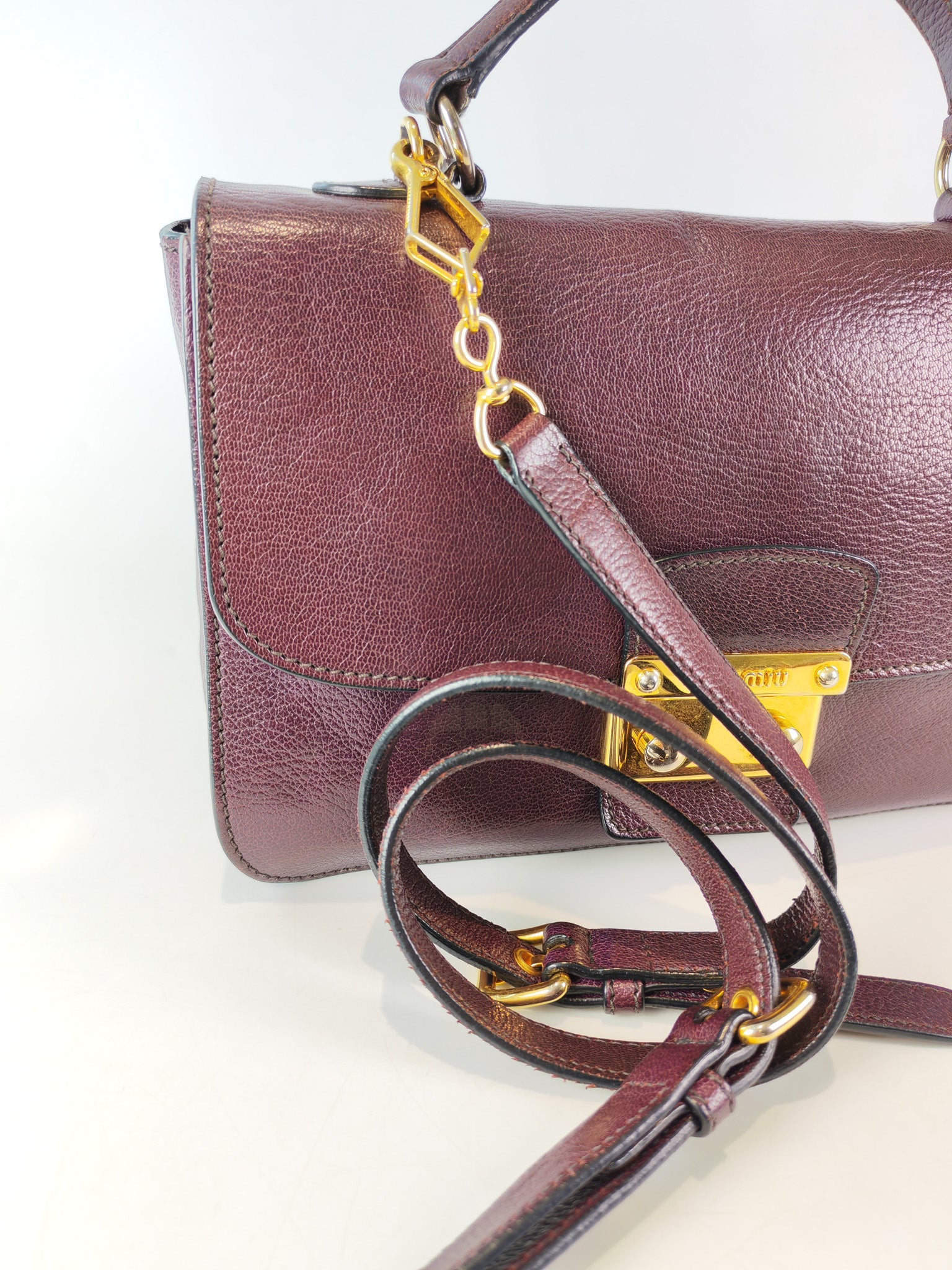 Madras Flap Bag in Burgundy Leather 2way Handbag with Top Handle | Purse Maison Luxury Bags Shop