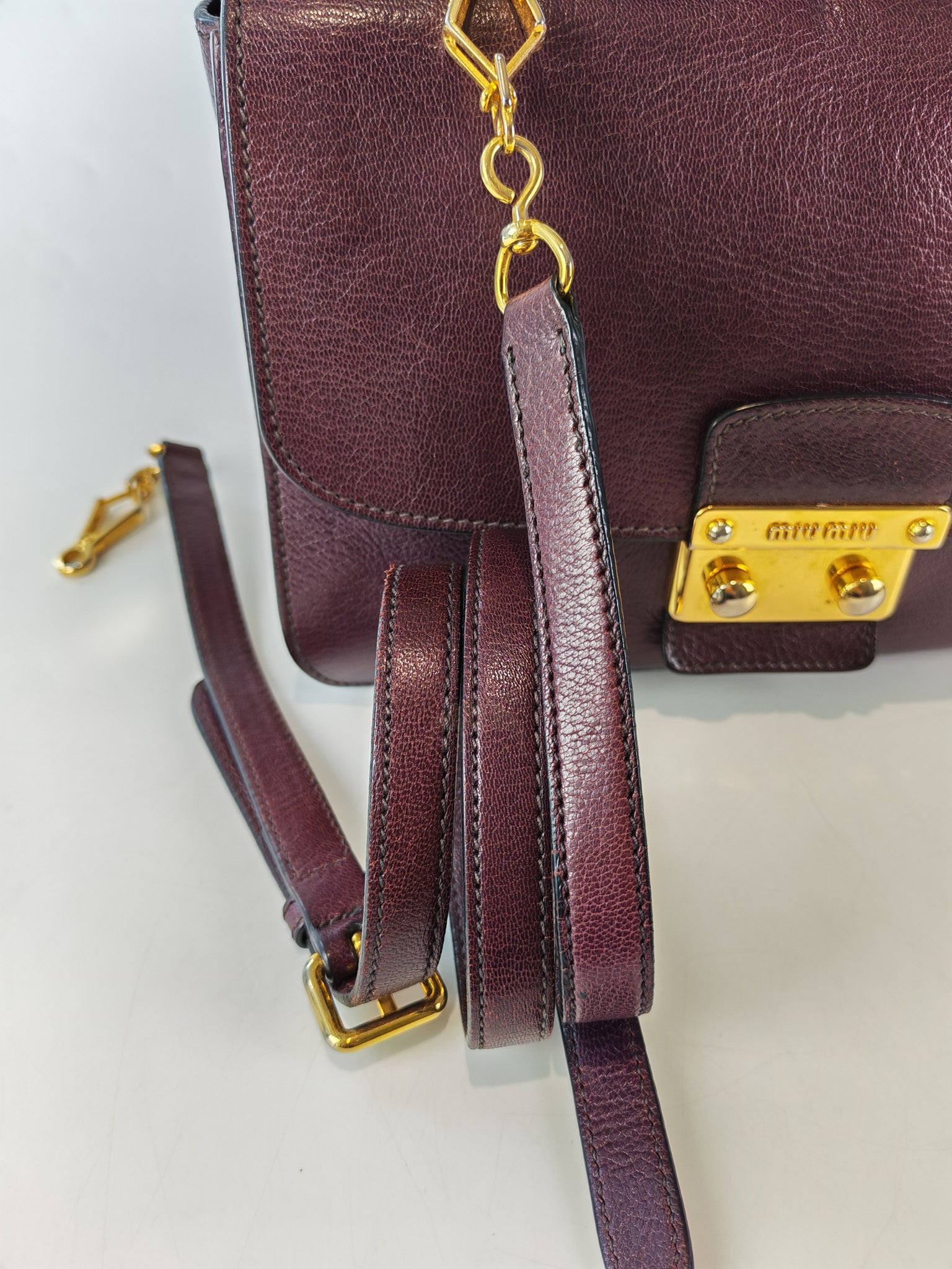 Madras Flap Bag in Burgundy Leather 2way Handbag with Top Handle | Purse Maison Luxury Bags Shop