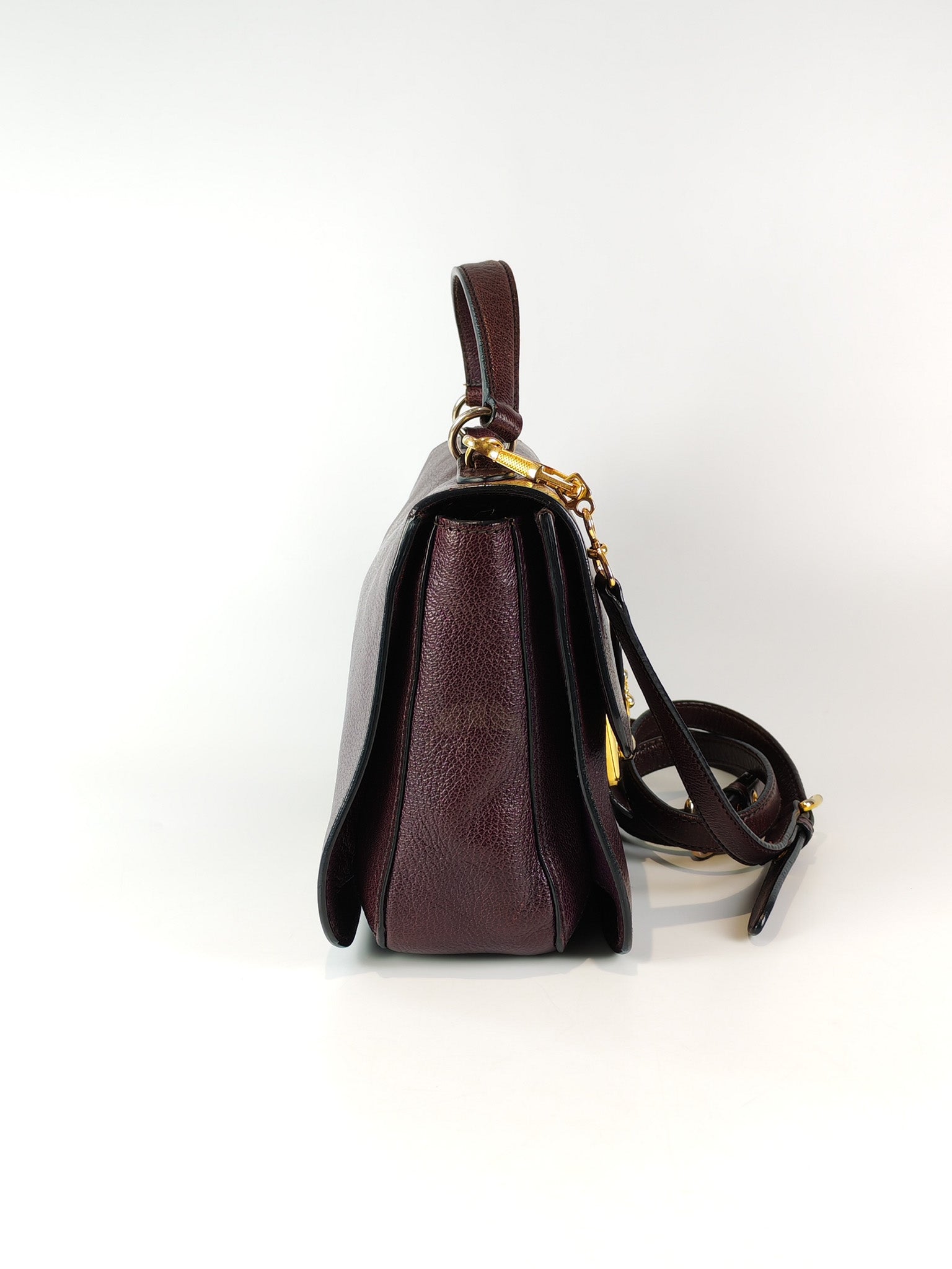 Madras Flap Bag in Burgundy Leather 2way Handbag with Top Handle | Purse Maison Luxury Bags Shop