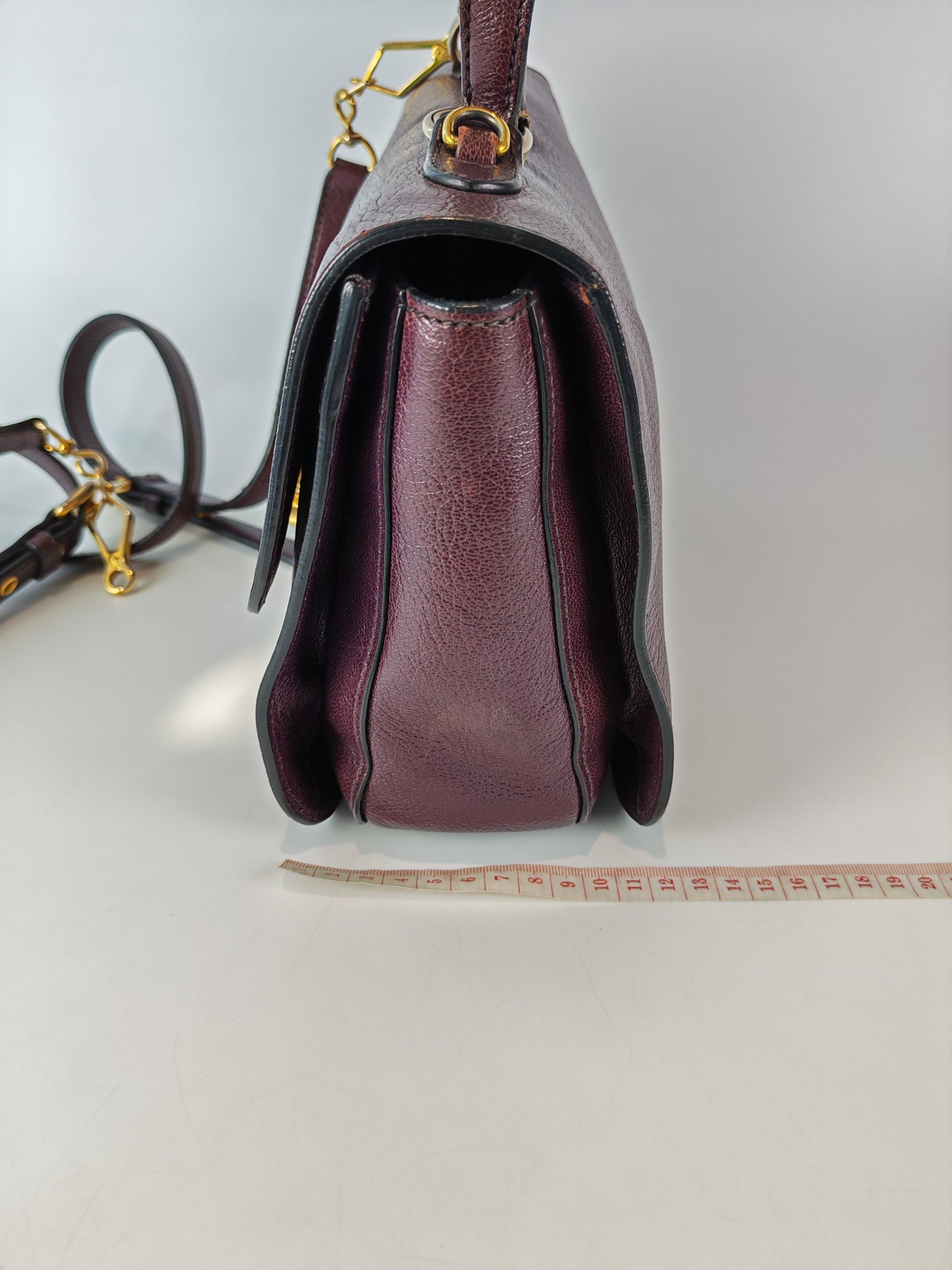 Madras Flap Bag in Burgundy Leather 2way Handbag with Top Handle | Purse Maison Luxury Bags Shop