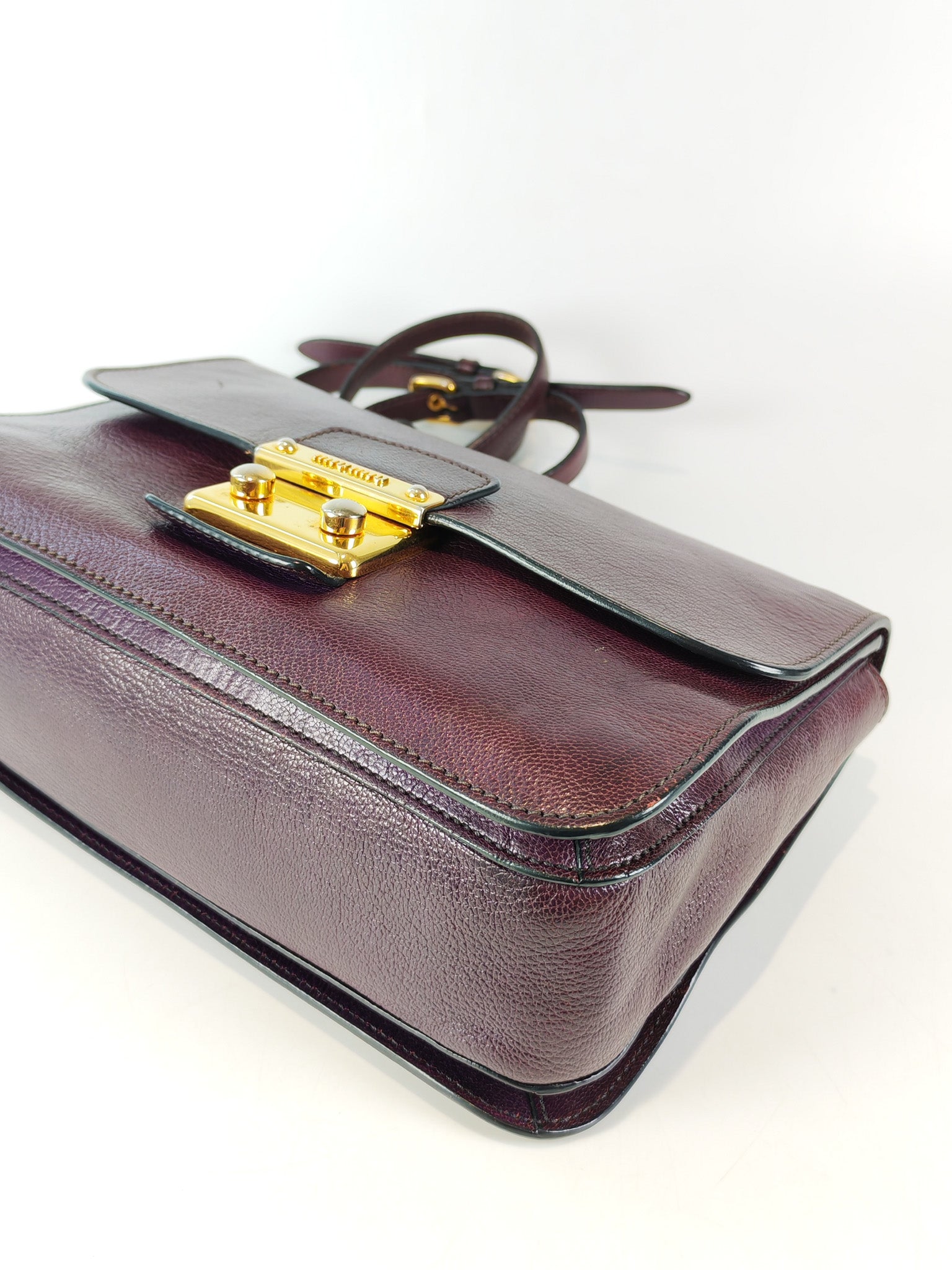 Madras Flap Bag in Burgundy Leather 2way Handbag with Top Handle | Purse Maison Luxury Bags Shop