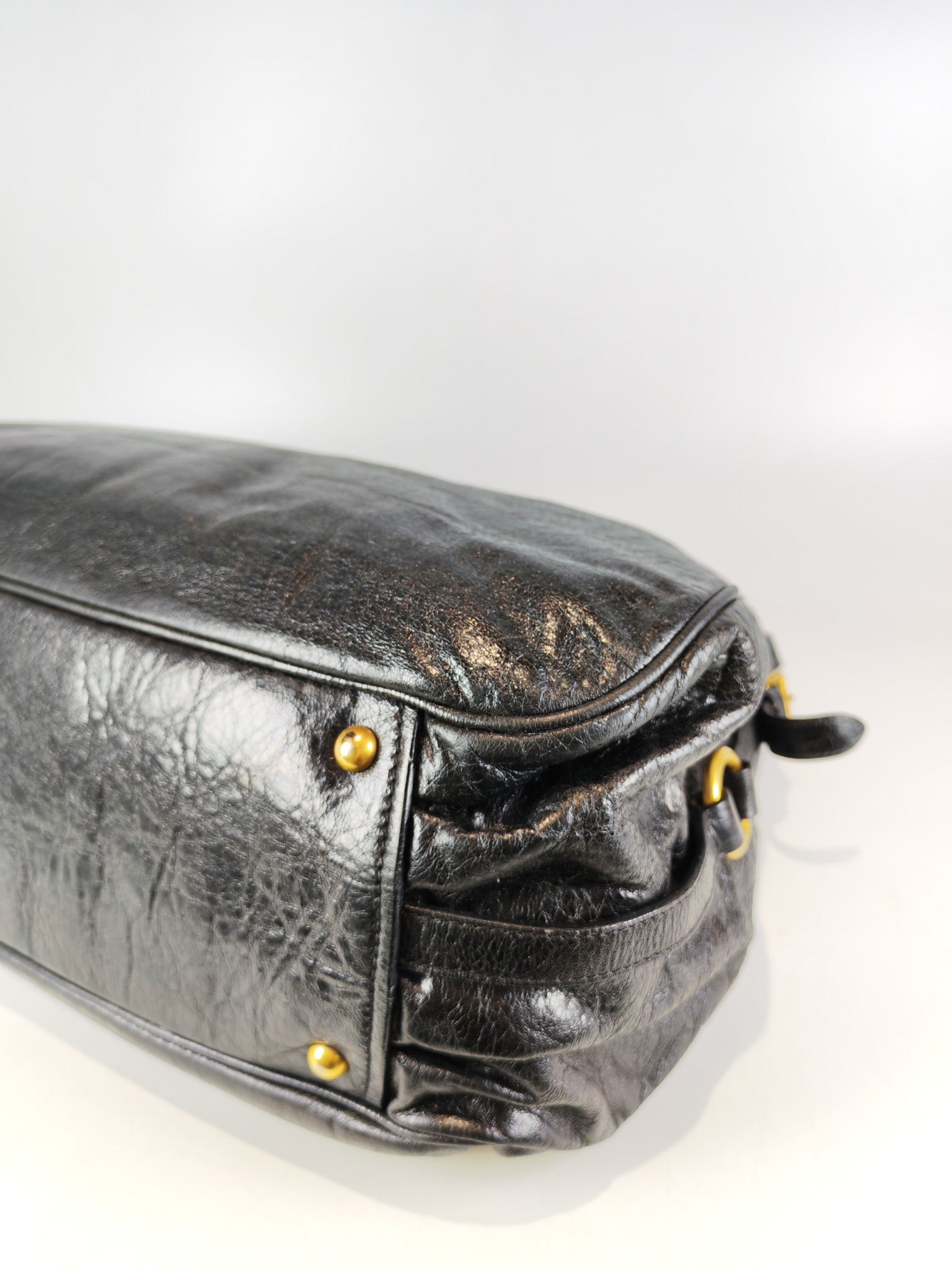 Madras “Lock” Top Handle Bag in Black Leather | Purse Maison Luxury Bags Shop