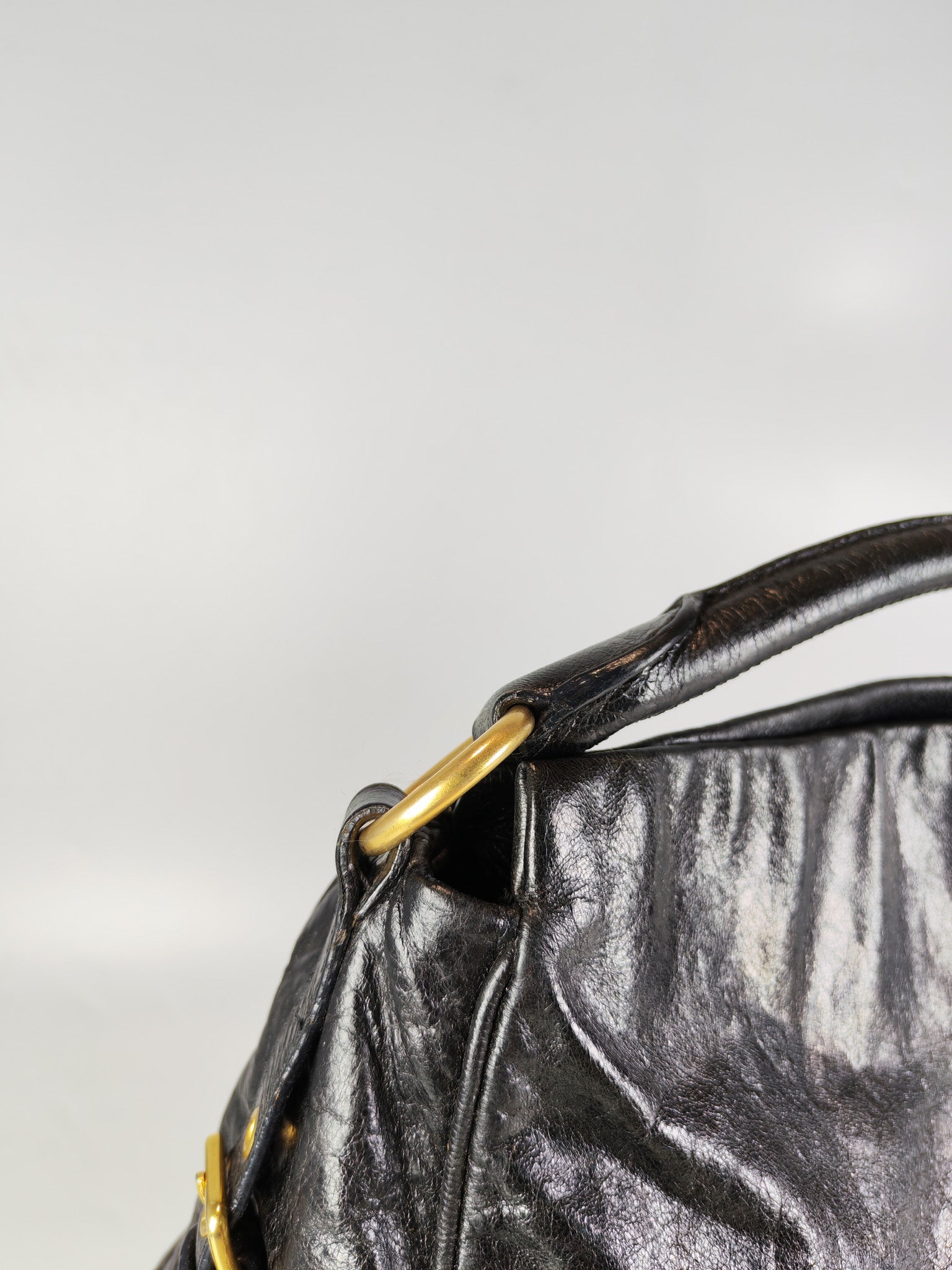 Madras “Lock” Top Handle Bag in Black Leather | Purse Maison Luxury Bags Shop
