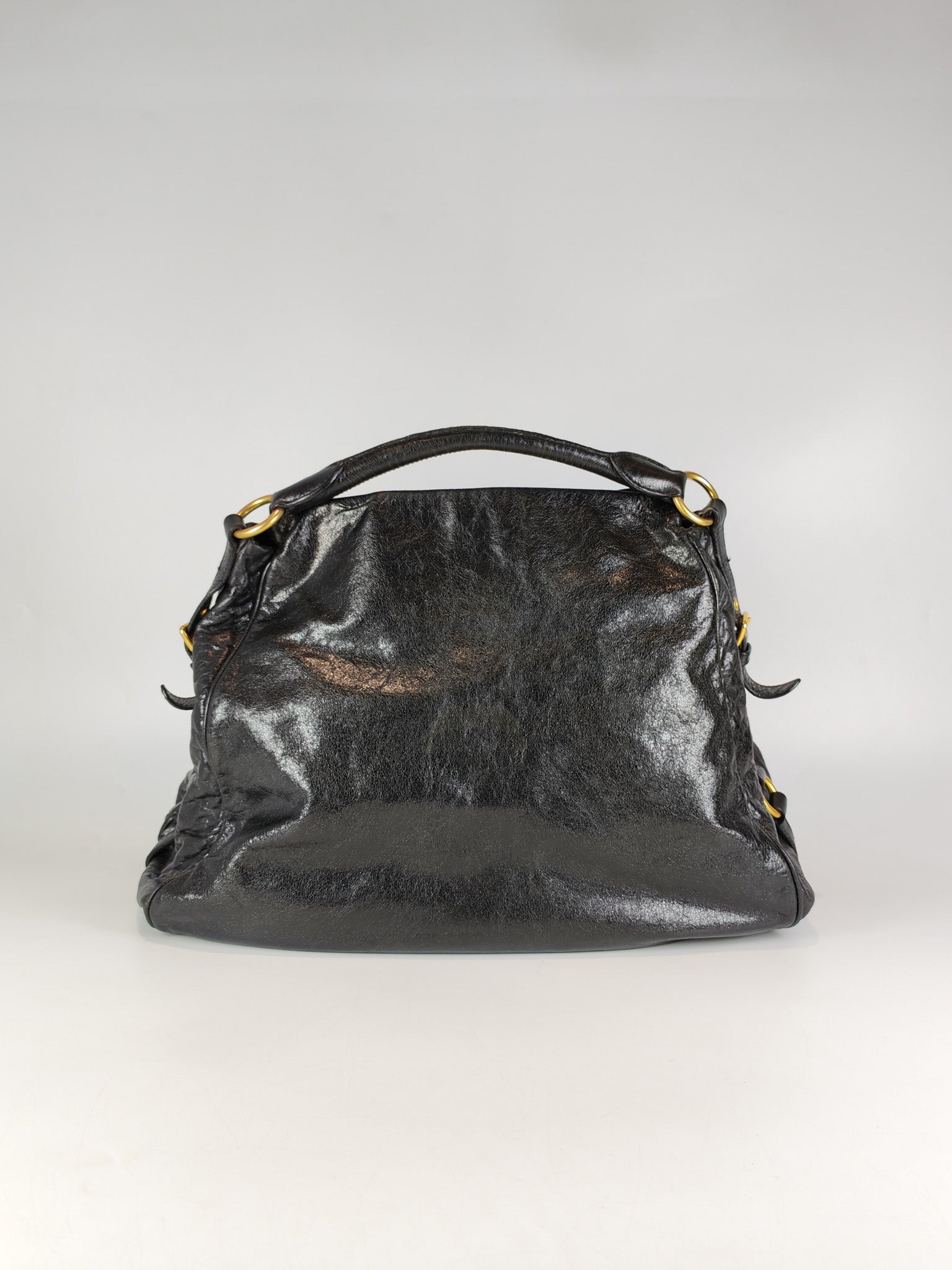 Madras “Lock” Top Handle Bag in Black Leather | Purse Maison Luxury Bags Shop