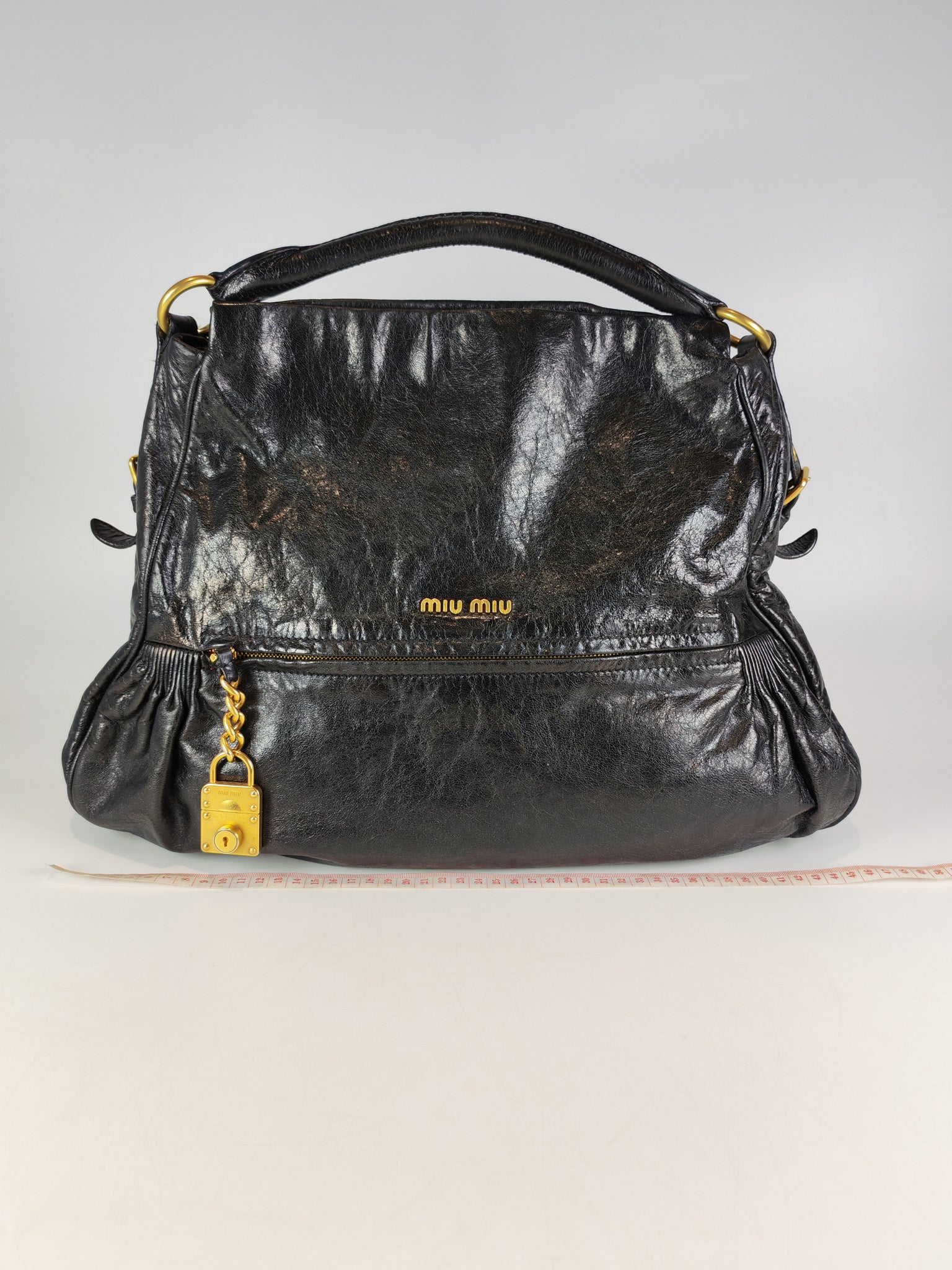 Madras “Lock” Top Handle Bag in Black Leather | Purse Maison Luxury Bags Shop