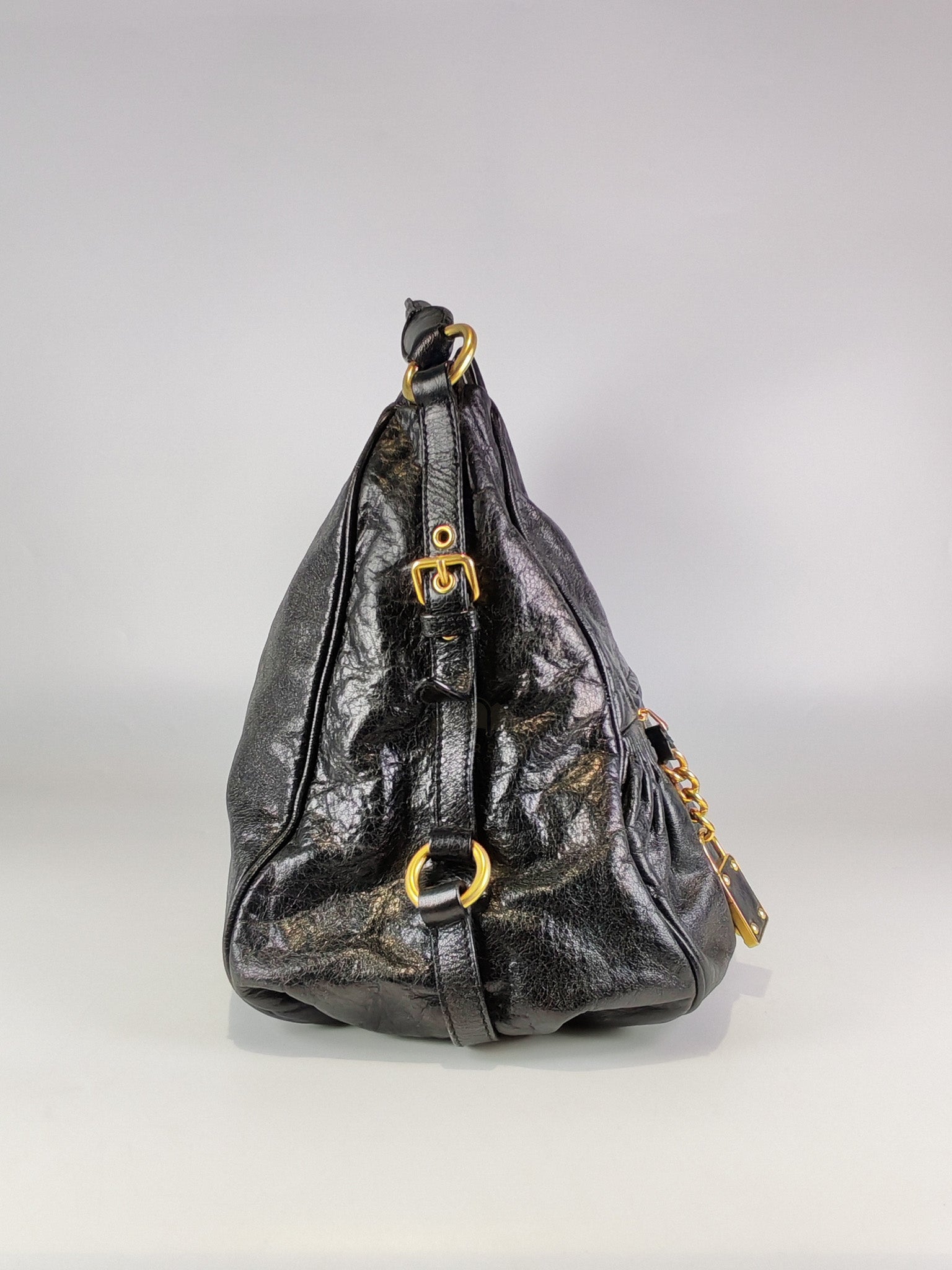 Madras “Lock” Top Handle Bag in Black Leather | Purse Maison Luxury Bags Shop