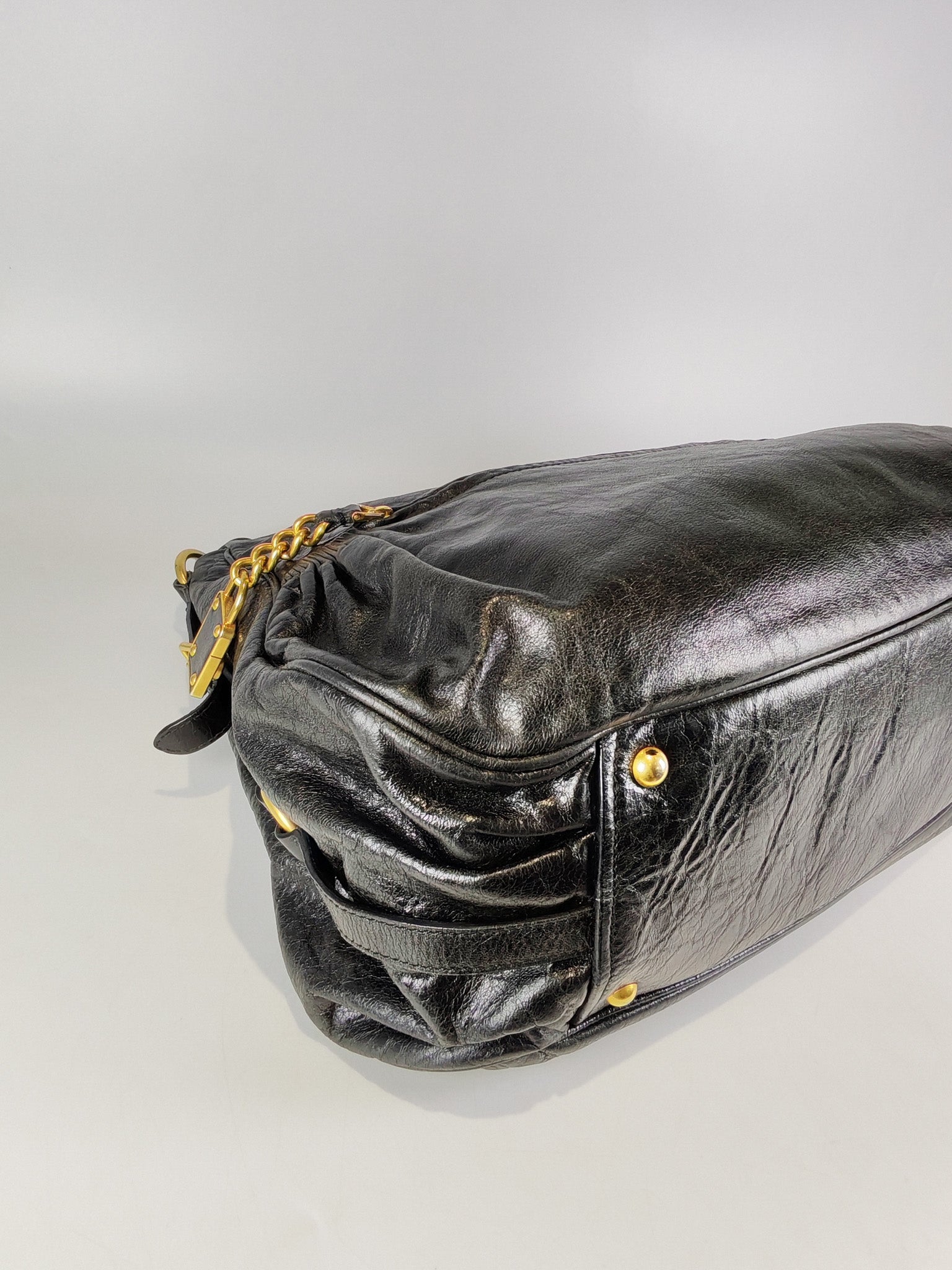Madras “Lock” Top Handle Bag in Black Leather | Purse Maison Luxury Bags Shop