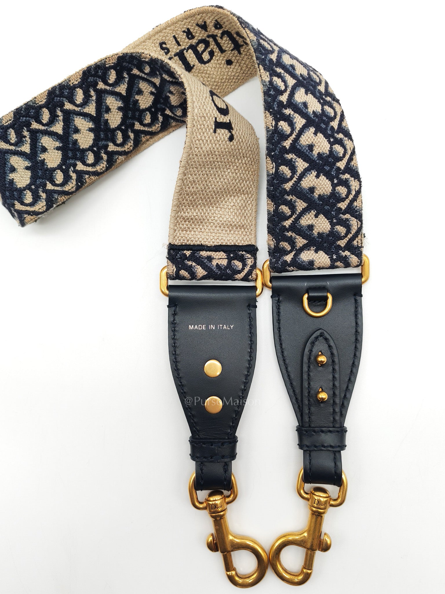 Adjustable Shoulder Strap in Blue Oblique Embroidered Canvas
