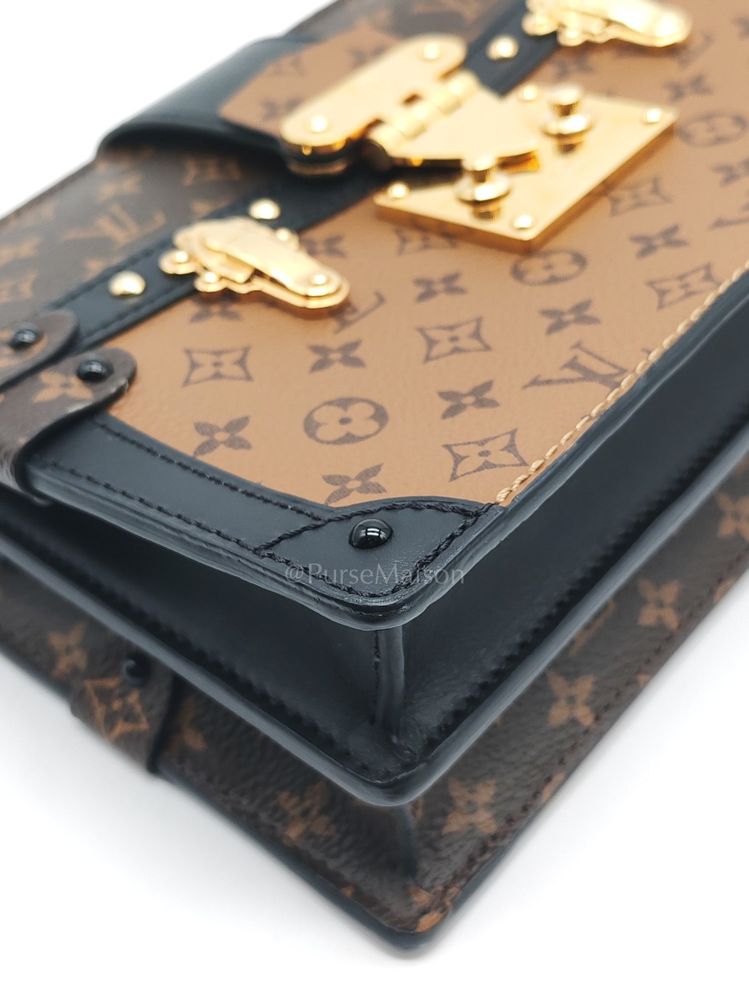 Trunk Clutch Bag in Monogram Reverse Canvas & Gold Hardware Microchip