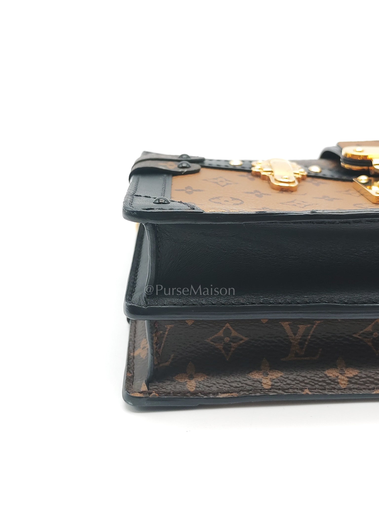 Trunk Clutch Bag in Monogram Reverse Canvas & Gold Hardware Microchip