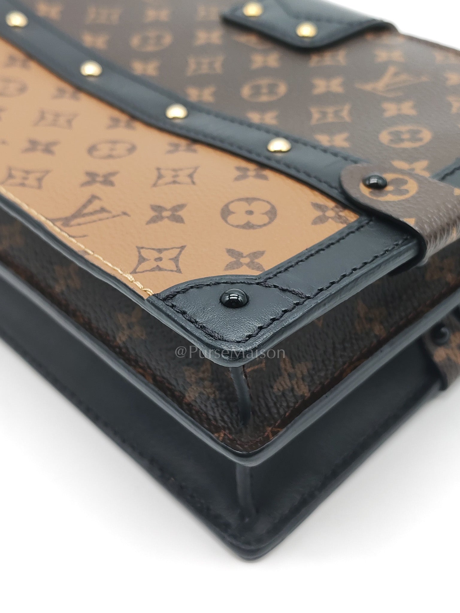 Trunk Clutch Bag in Monogram Reverse Canvas & Gold Hardware Microchip