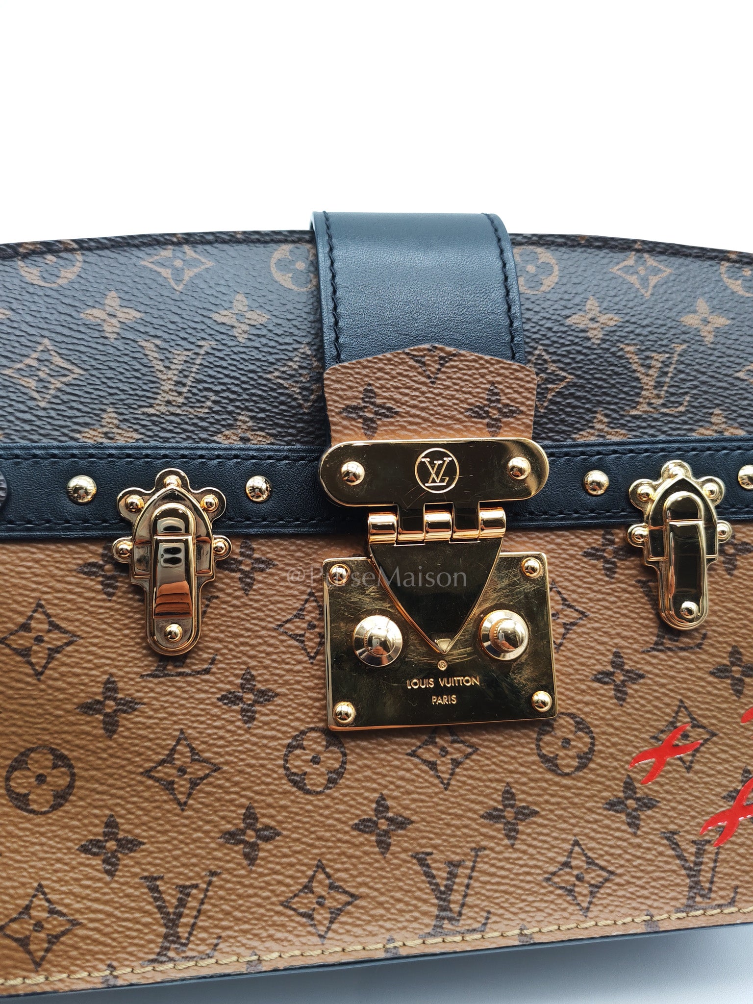 Trunk Clutch Bag in Monogram Reverse Canvas & Gold Hardware Microchip