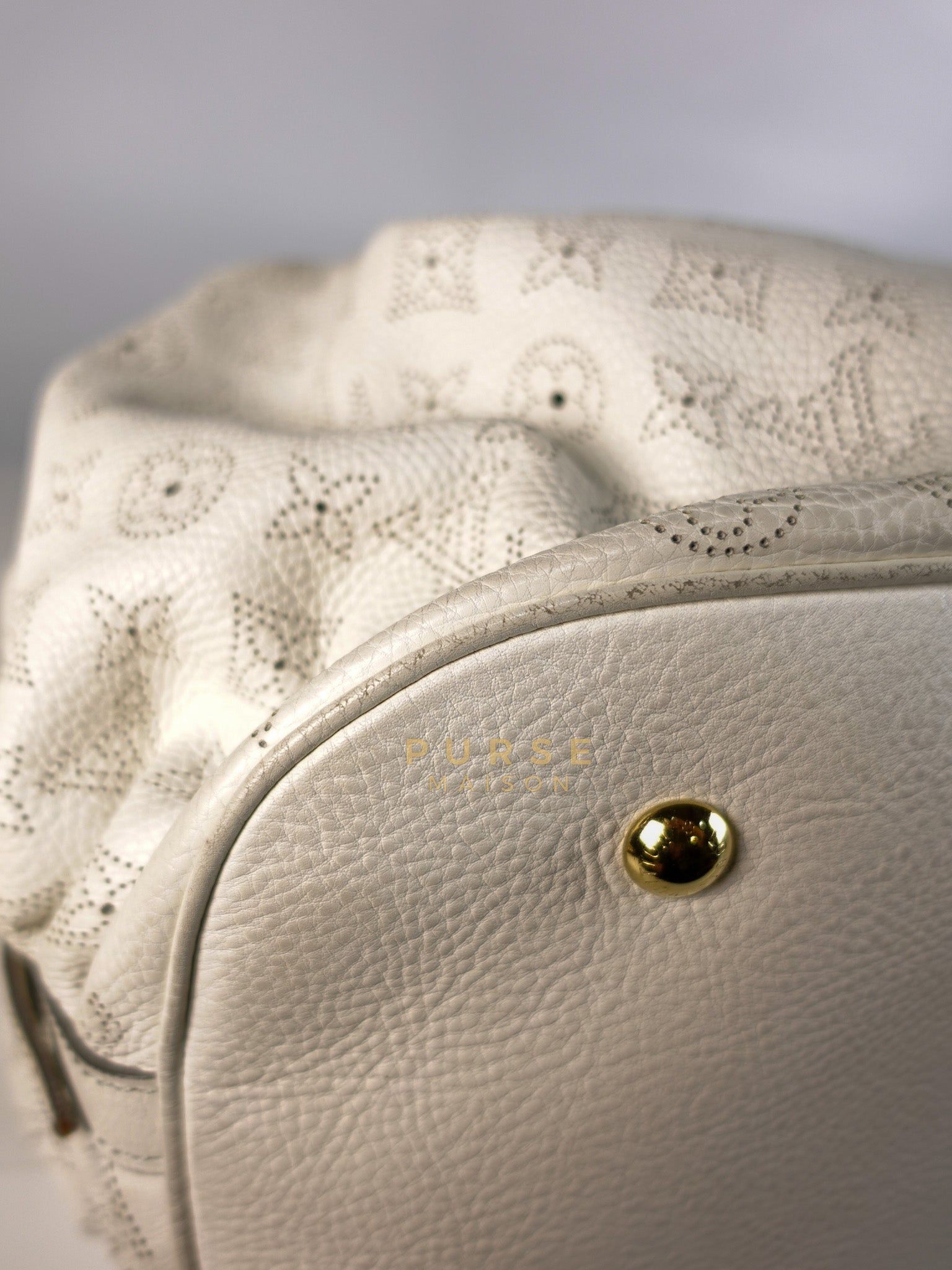Mahina Hand Bag Large in White Monogram Leather (Date Code: TH0028) | Purse Maison Luxury Bags Shop