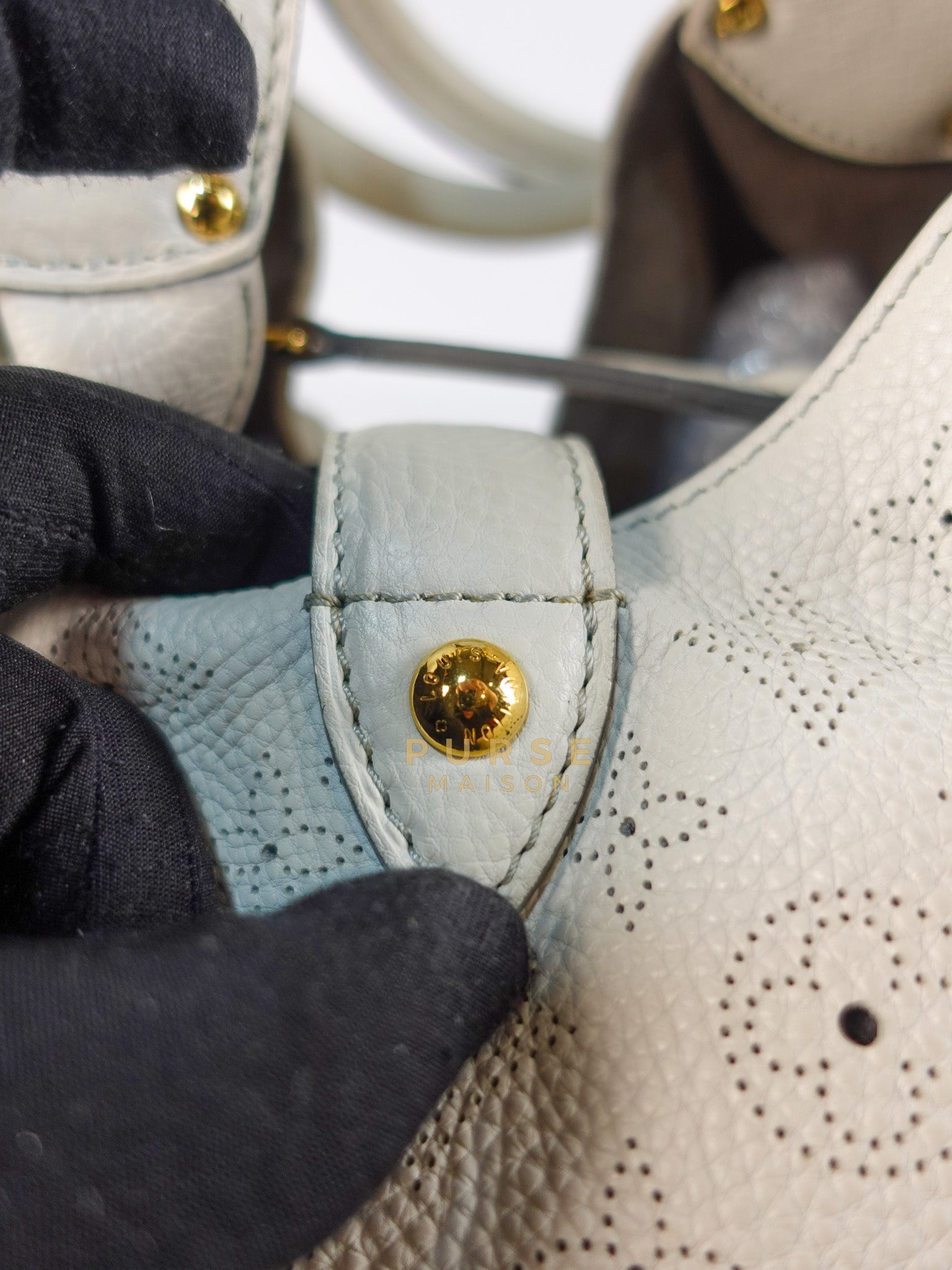 Mahina Hand Bag Large in White Monogram Leather (Date Code: TH0028) | Purse Maison Luxury Bags Shop