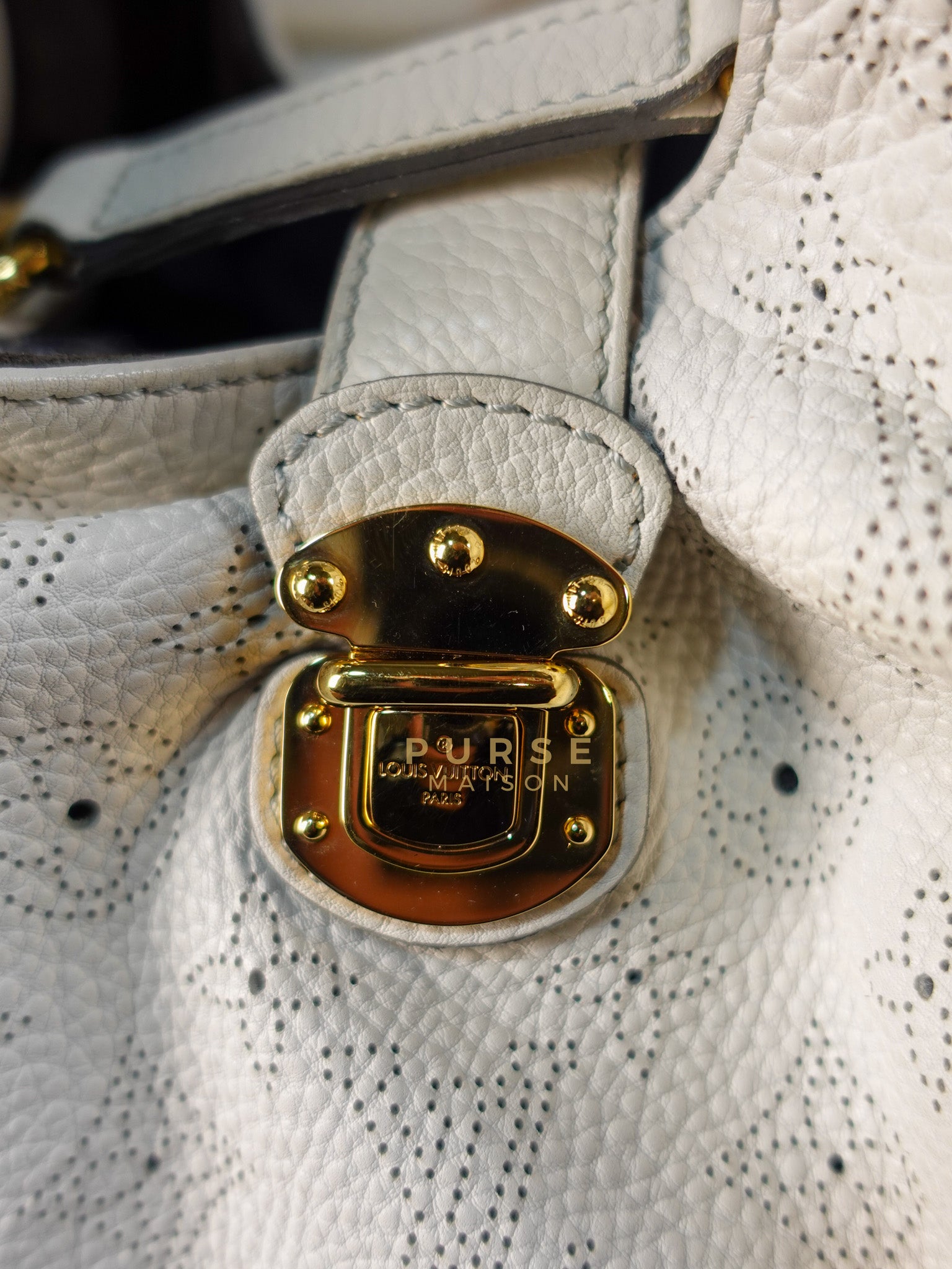 Mahina Hand Bag Large in White Monogram Leather (Date Code: TH0028) | Purse Maison Luxury Bags Shop