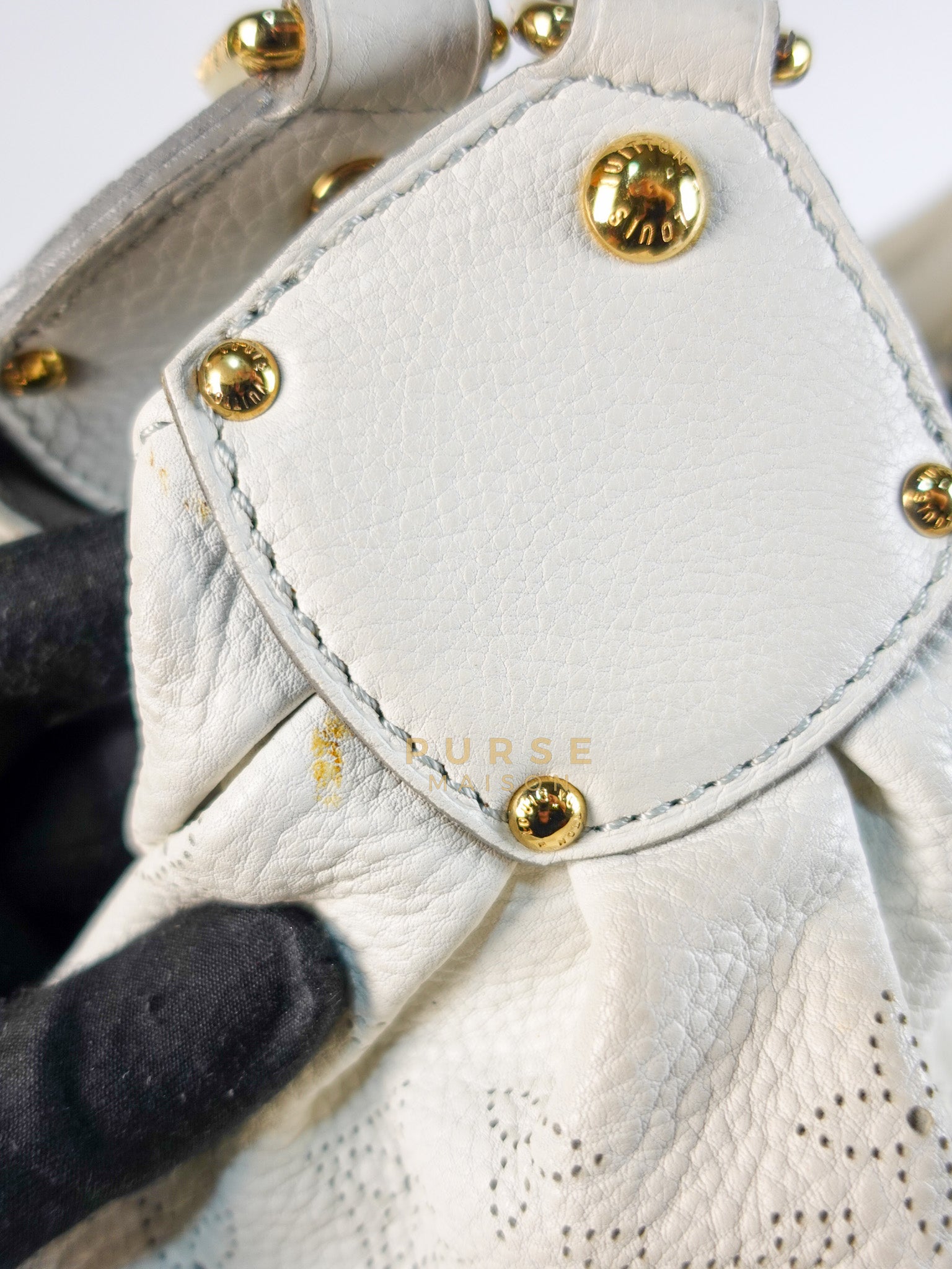 Mahina Hand Bag Large in White Monogram Leather (Date Code: TH0028) | Purse Maison Luxury Bags Shop
