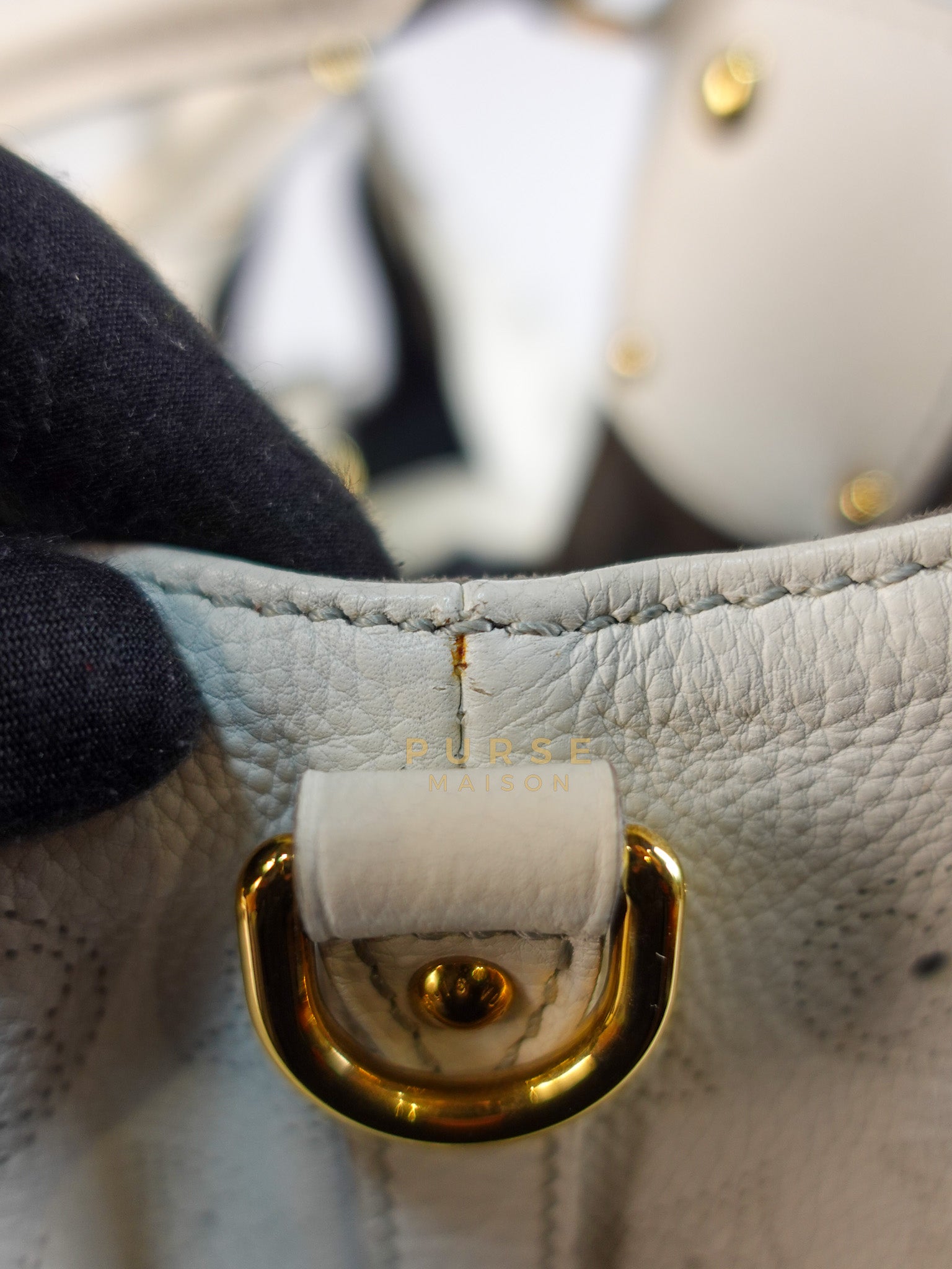 Mahina Hand Bag Large in White Monogram Leather (Date Code: TH0028) | Purse Maison Luxury Bags Shop