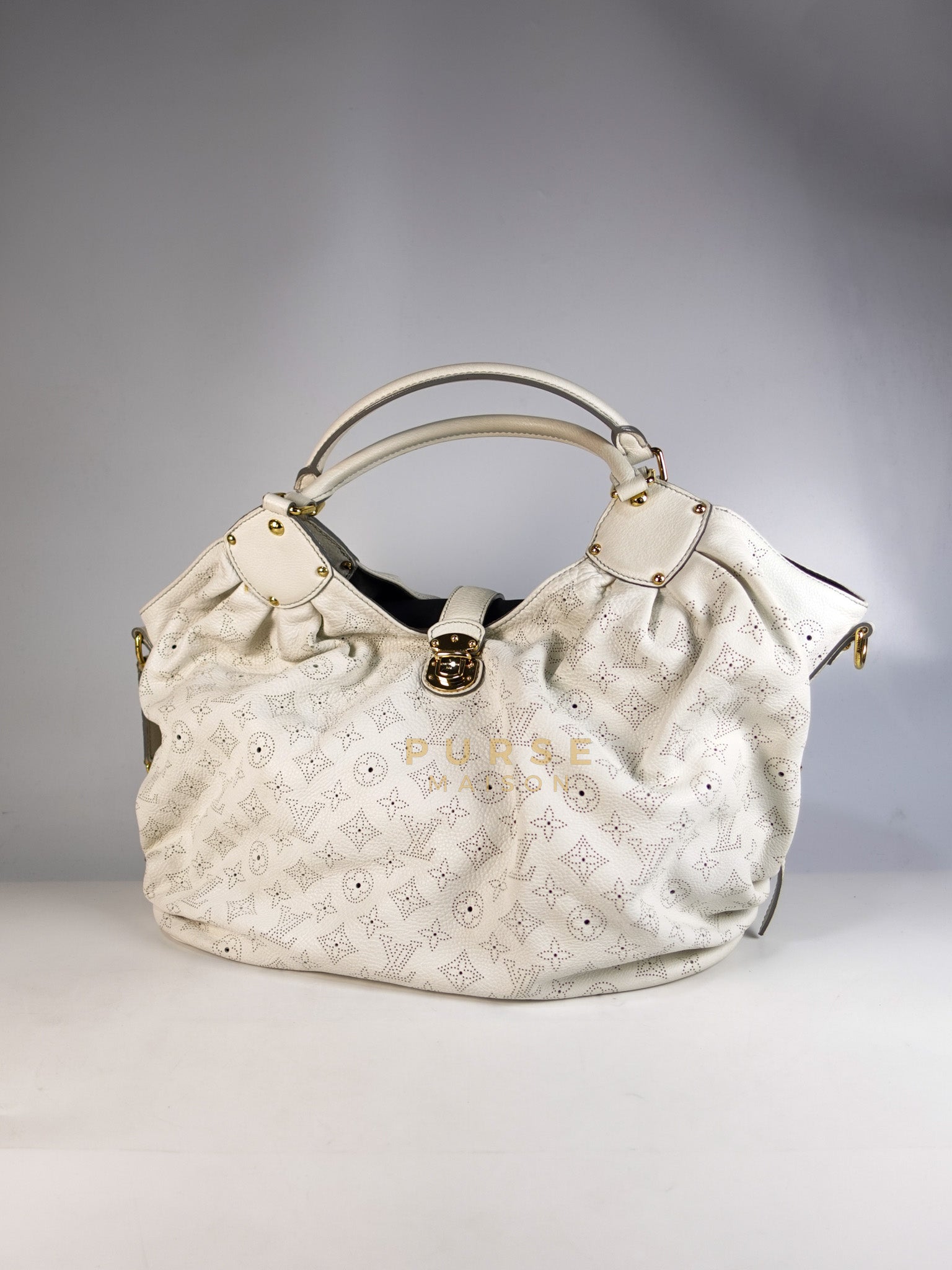 Mahina Hand Bag Large in White Monogram Leather (Date Code: TH0028) | Purse Maison Luxury Bags Shop