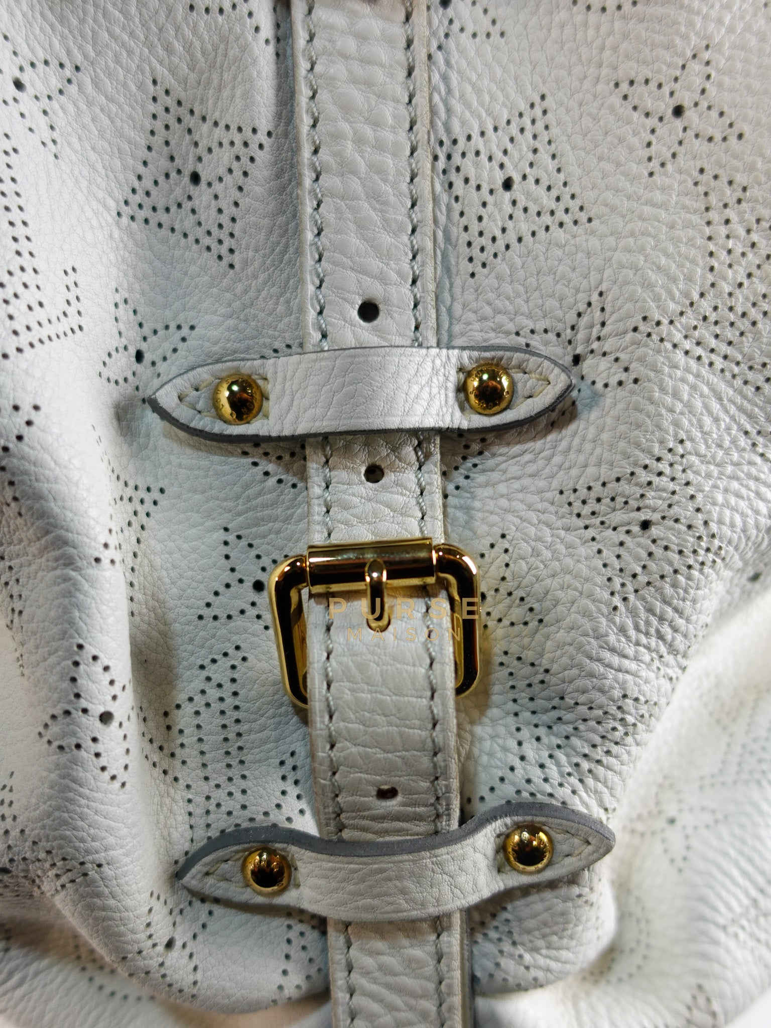 Mahina Hand Bag Large in White Monogram Leather (Date Code: TH0028) | Purse Maison Luxury Bags Shop