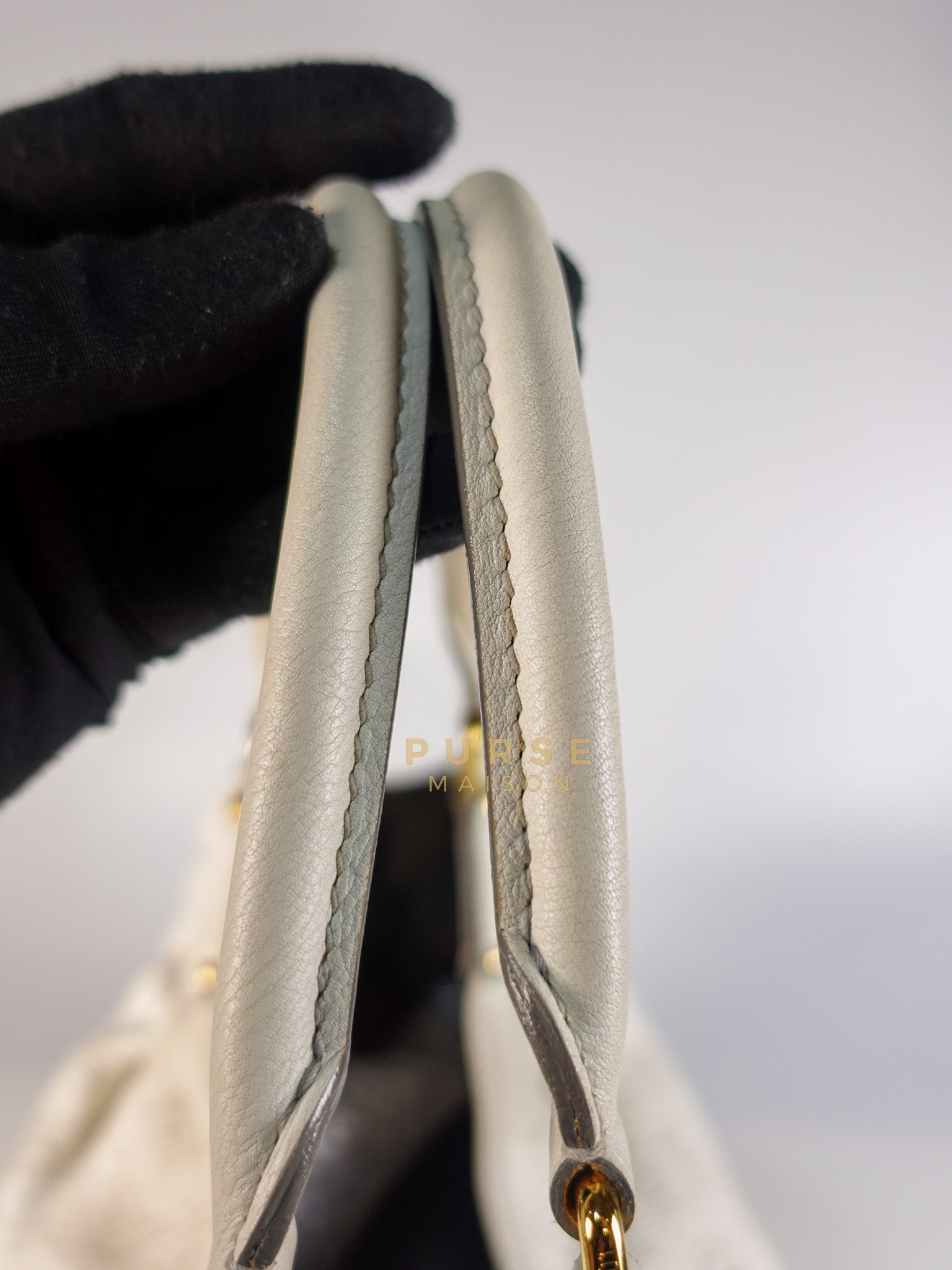 Mahina Hand Bag Large in White Monogram Leather (Date Code: TH0028) | Purse Maison Luxury Bags Shop