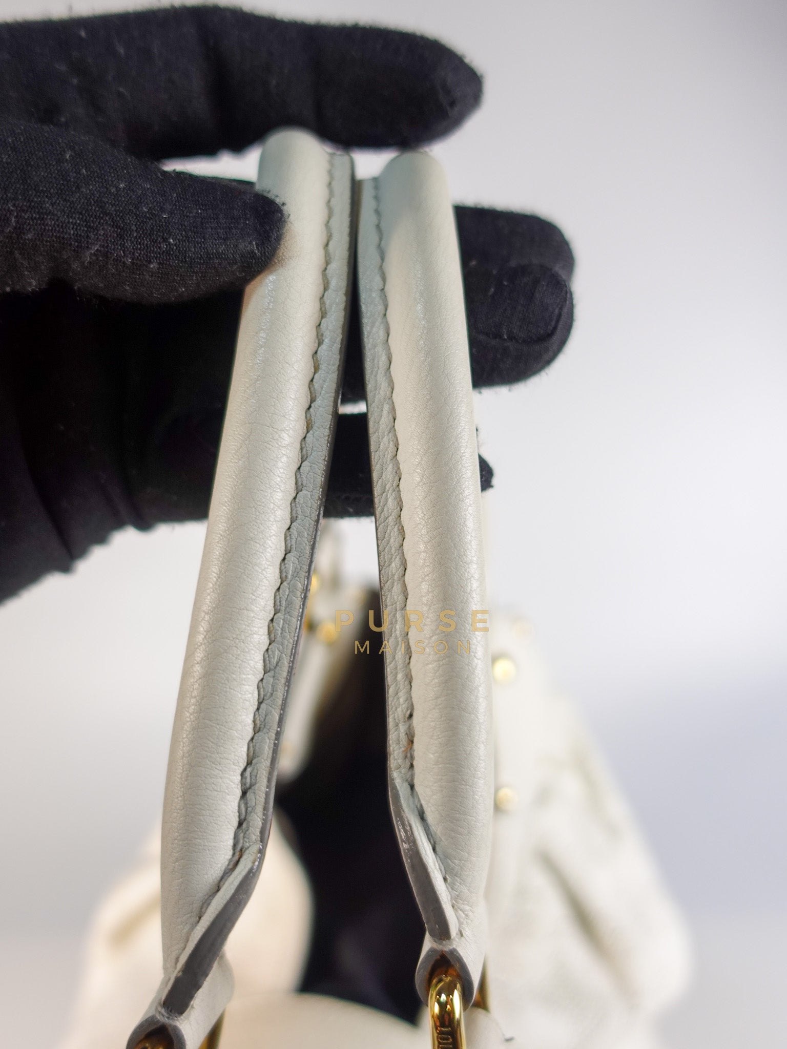 Mahina Hand Bag Large in White Monogram Leather (Date Code: TH0028) | Purse Maison Luxury Bags Shop