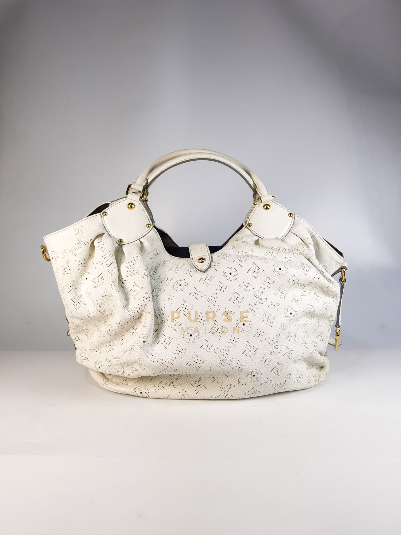 Mahina Hand Bag Large in White Monogram Leather (Date Code: TH0028) | Purse Maison Luxury Bags Shop