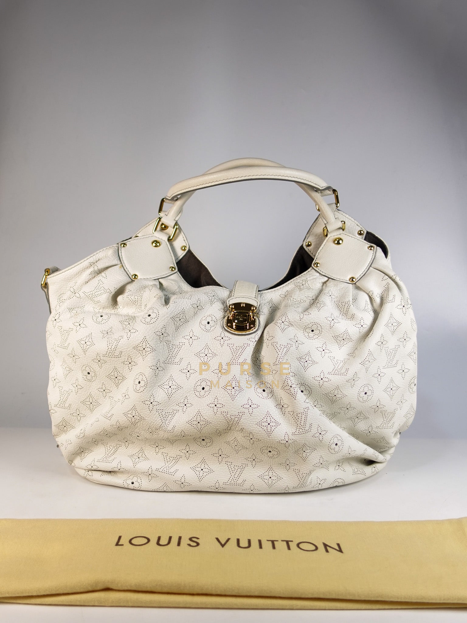 Mahina Hand Bag Large in White Monogram Leather (Date Code: TH0028) | Purse Maison Luxury Bags Shop