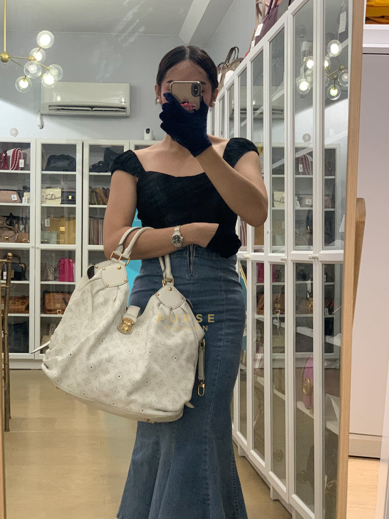 Mahina Hand Bag Large in White Monogram Leather (Date Code: TH0028) | Purse Maison Luxury Bags Shop