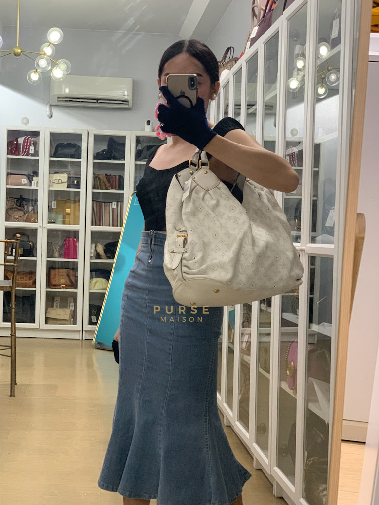 Mahina Hand Bag Large in White Monogram Leather (Date Code: TH0028) | Purse Maison Luxury Bags Shop