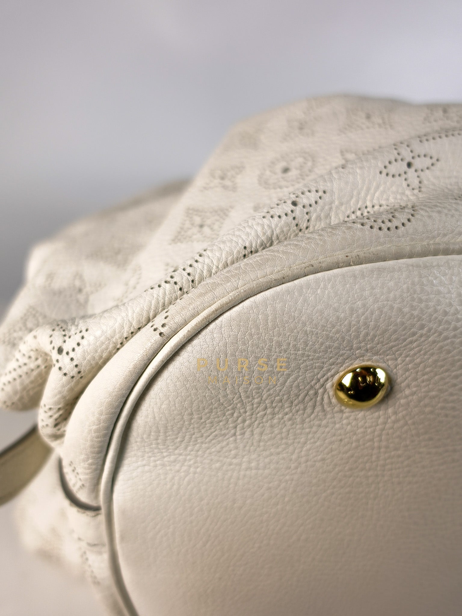 Mahina Hand Bag Large in White Monogram Leather (Date Code: TH0028) | Purse Maison Luxury Bags Shop